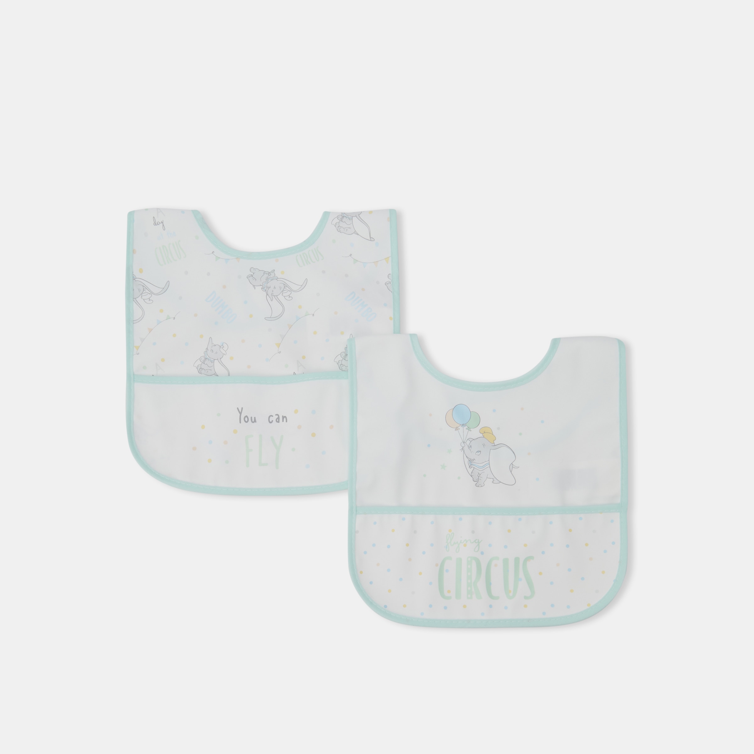 Cotton Juice Baby Home - Pack 2 baberos Disney Dumbo con bolsillo.