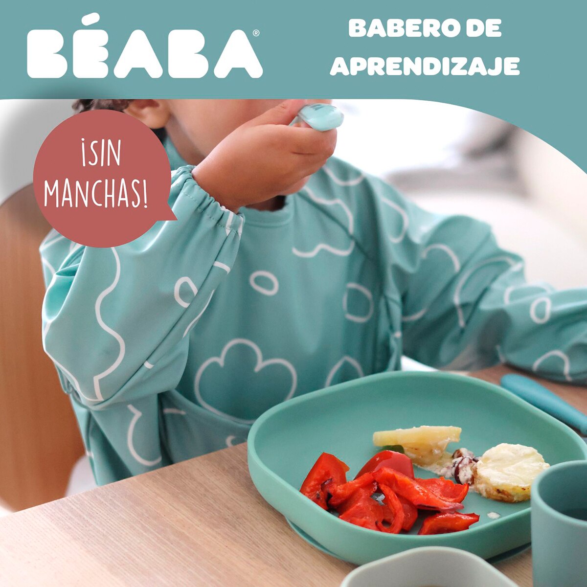 Babero con mangas Béaba evolutivo 2 en 1 - Verde menta Verde menta-9