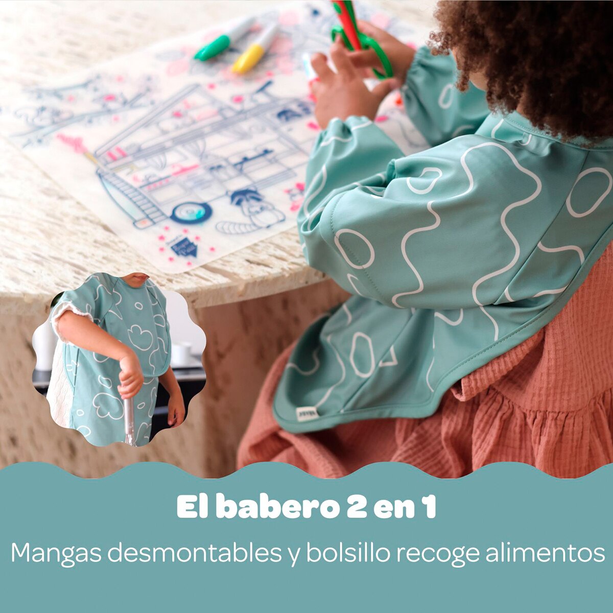 Babero con mangas Béaba evolutivo 2 en 1 - Verde menta Verde menta-10