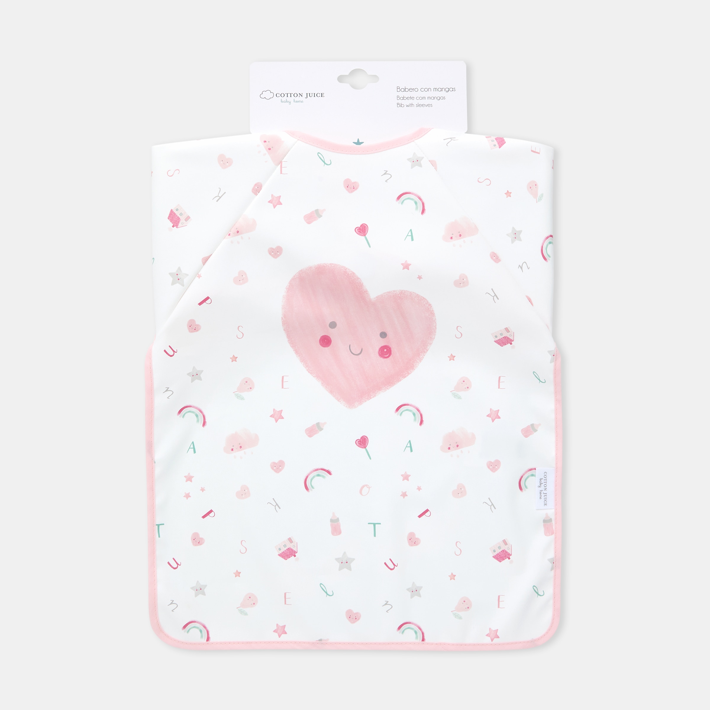 Babero plastificado con mangas Cotton Juice Baby Home mod Corazón - Rosa Rosa-3