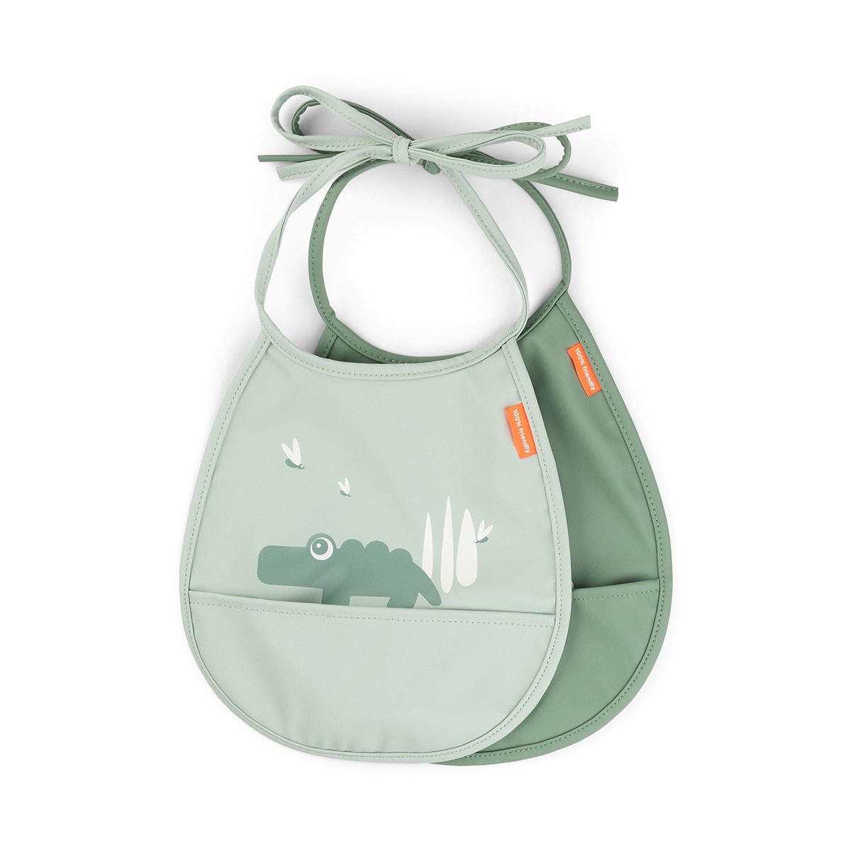 Mini Babetes Impermeáveis com Bolso, Conjunto de 2 Unid Verde-2