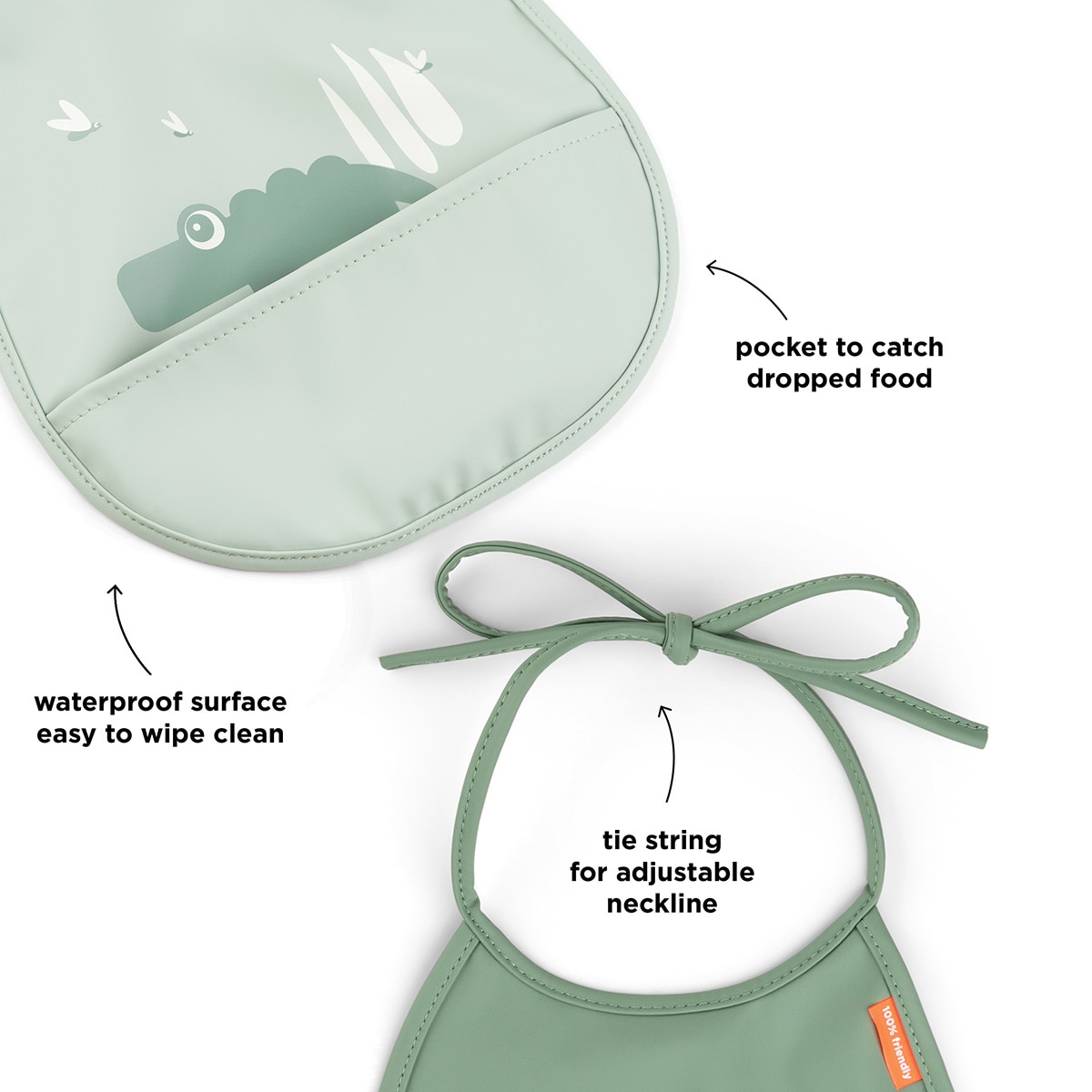 Mini Babetes Impermeáveis com Bolso, Conjunto de 2 Unid Verde-4