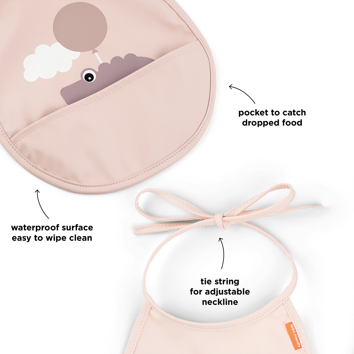 Mini Babetes Impermeáveis com Bolso, Conjunto de 2 Unid Rosa-4