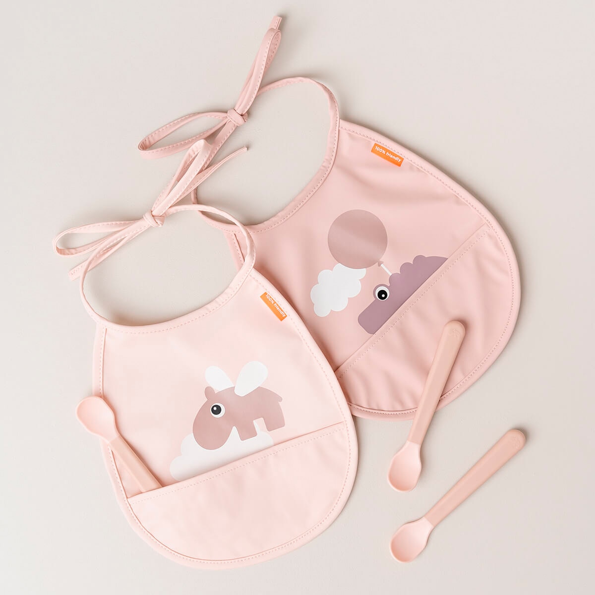 Mini Babetes Impermeáveis com Bolso, Conjunto de 2 Unid Rosa-5