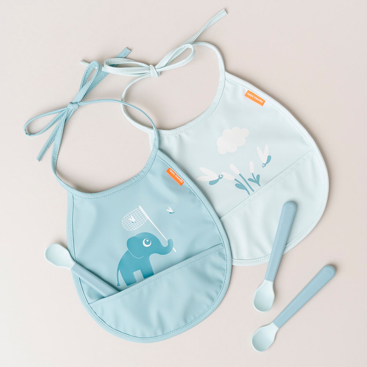 Mini Babetes Impermeáveis com Bolso, Conjunto de 2 Unid Azul-claro-5