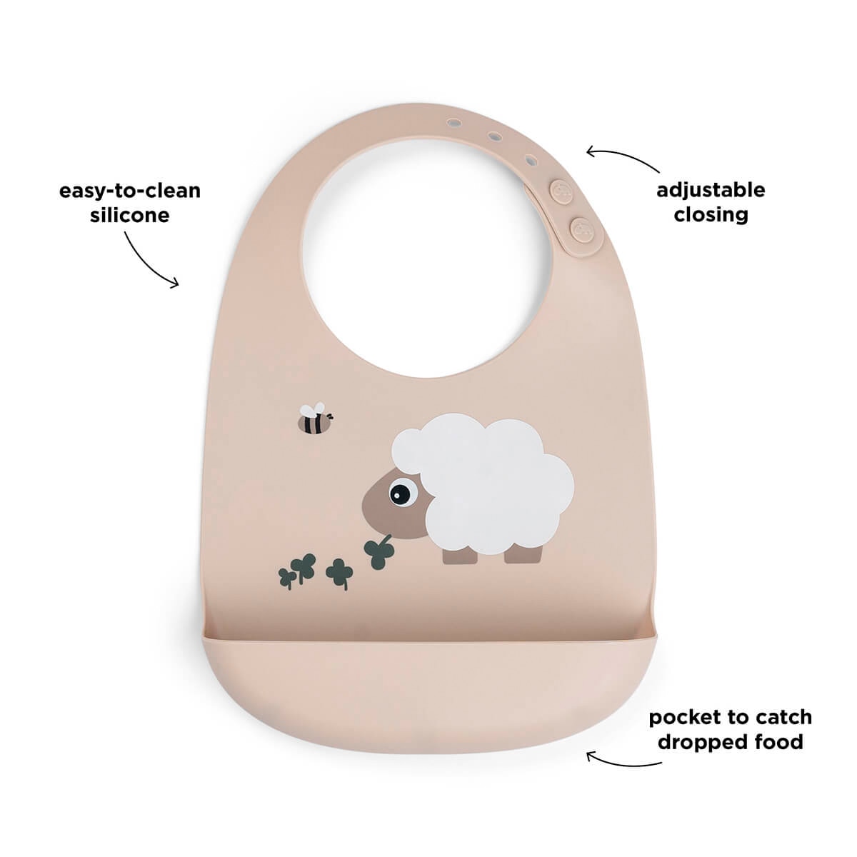 Babero silicona Done by Deer con bolsillo recoge migas - Beige Beige-4