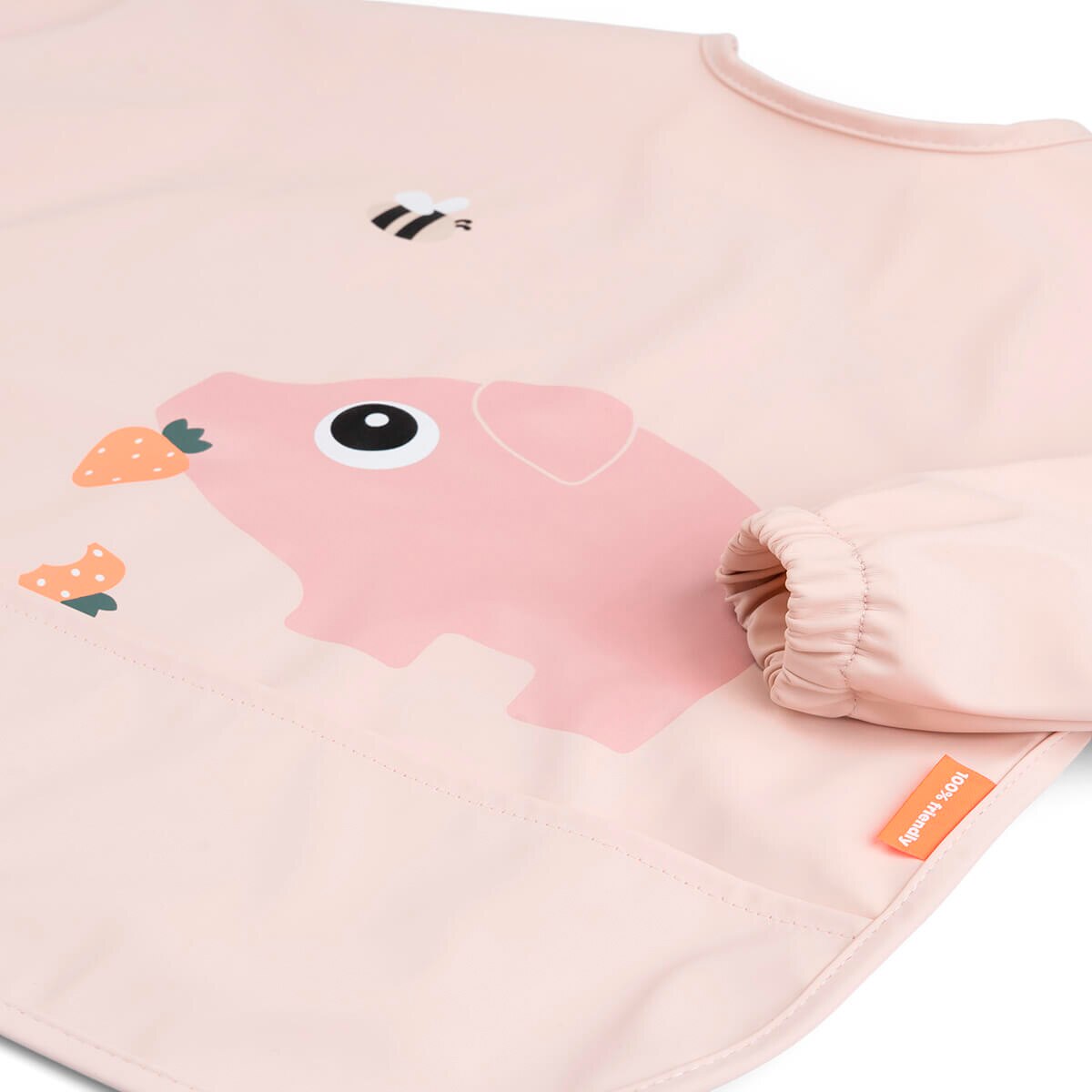 Babete Impermeável com Bolso para Migalhas e Mangas Tiny Farm Rosa-claro-2