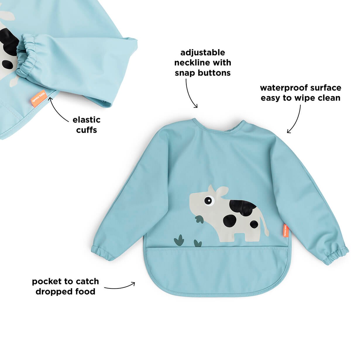 Babero impermeable Done by Deer con bolsillo recoge migas y mangas Tiny Farm - Azul celeste Azul celeste-5