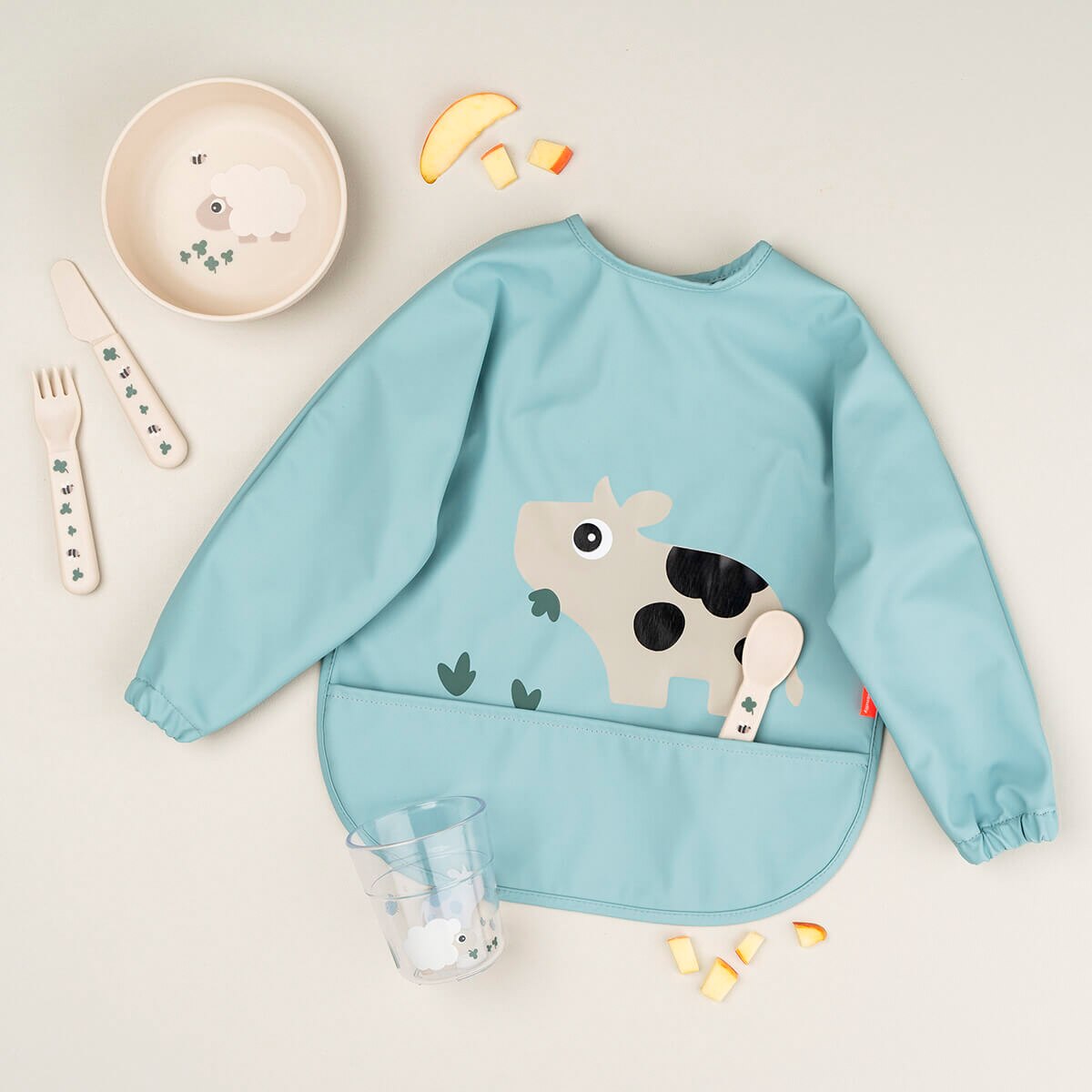 Babero impermeable Done by Deer con bolsillo recoge migas y mangas Tiny Farm - Azul celeste Azul celeste-6
