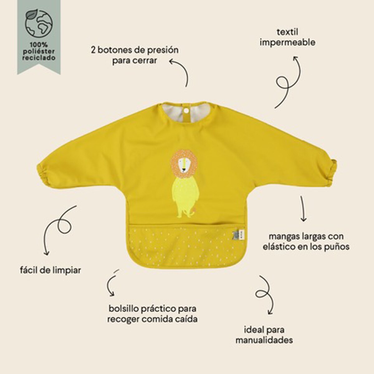 Babero Trixie con mangas y bolsillo Ámbar-2