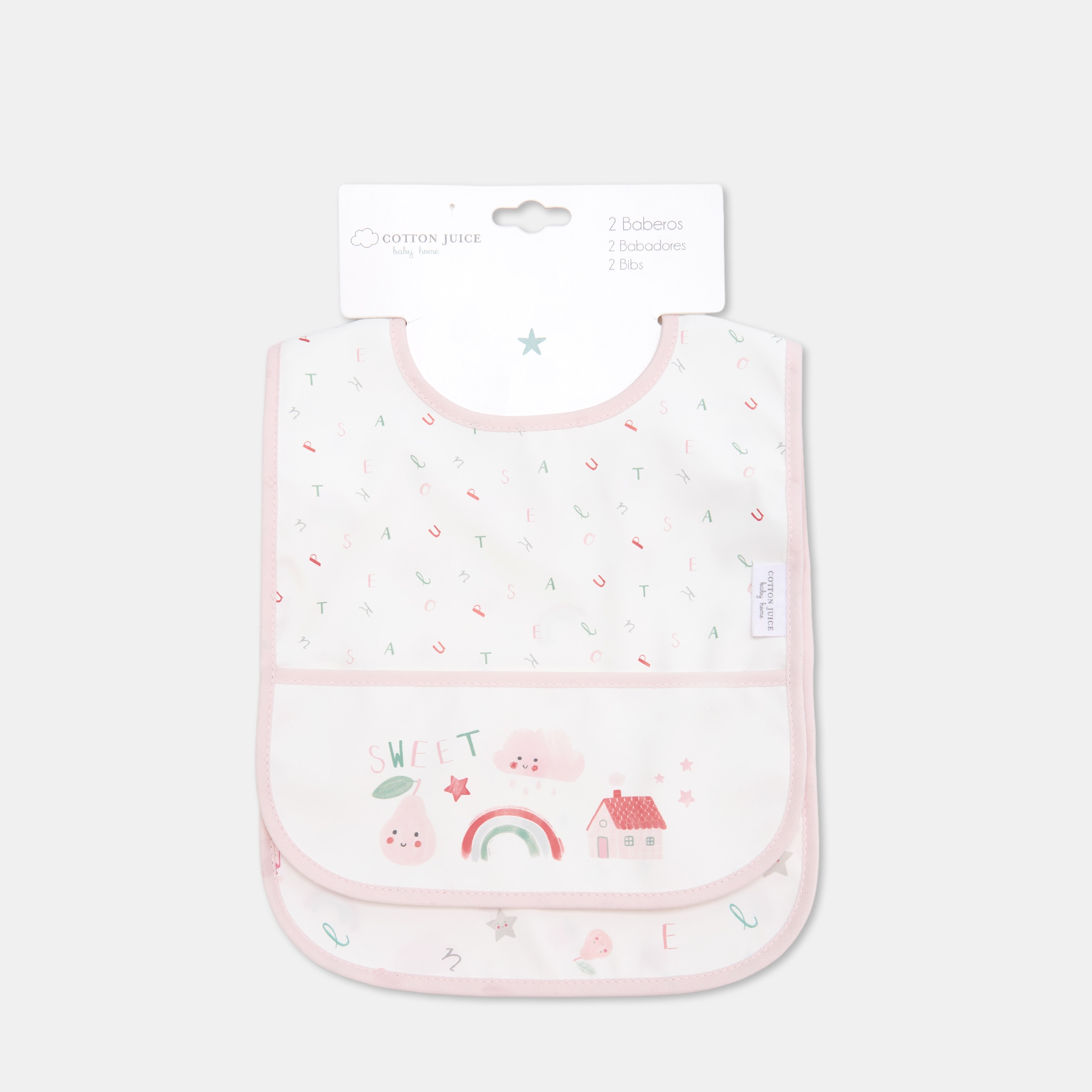 Pack de 2 Babetes com Bolso - Letras Rosa-claro-3