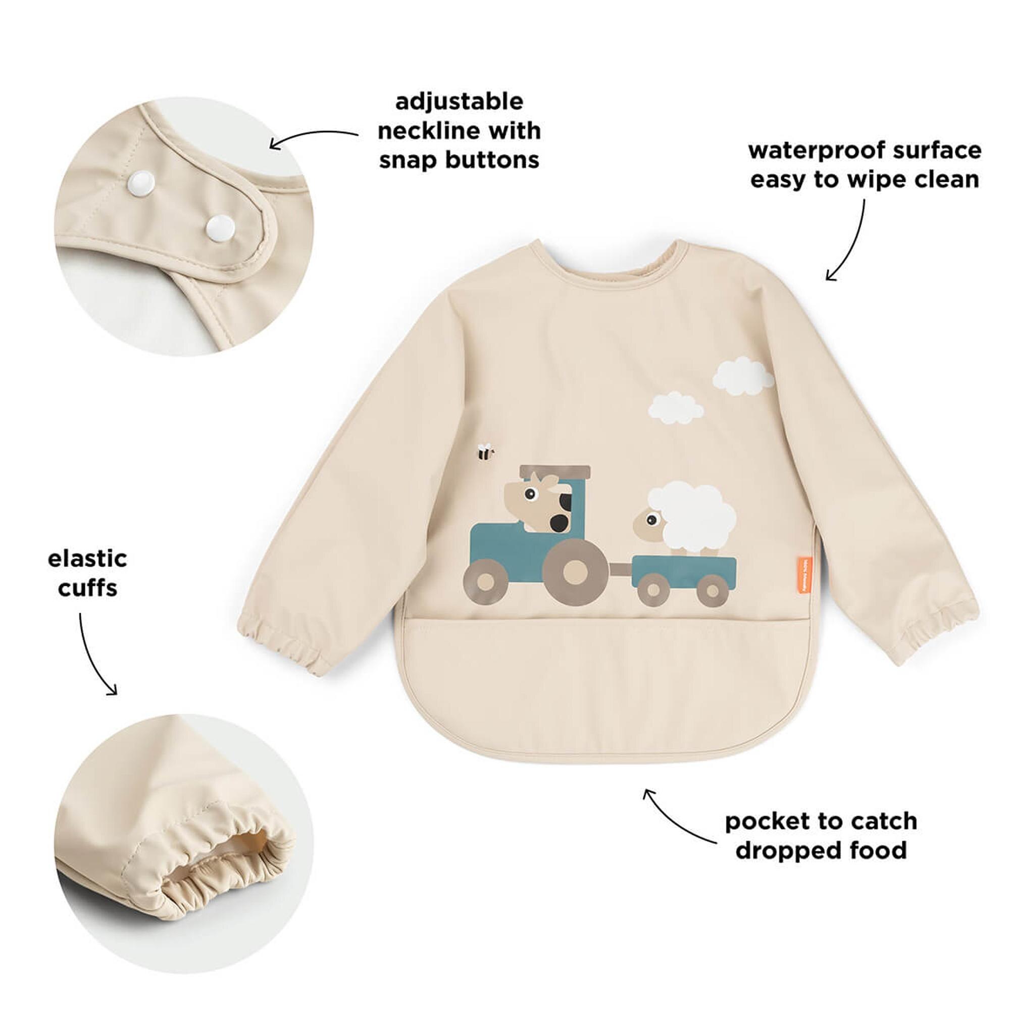 Babero impermeable Done by Deer con bolsillo recoge migas y mangas Tiny Farm - Arena Arena-4
