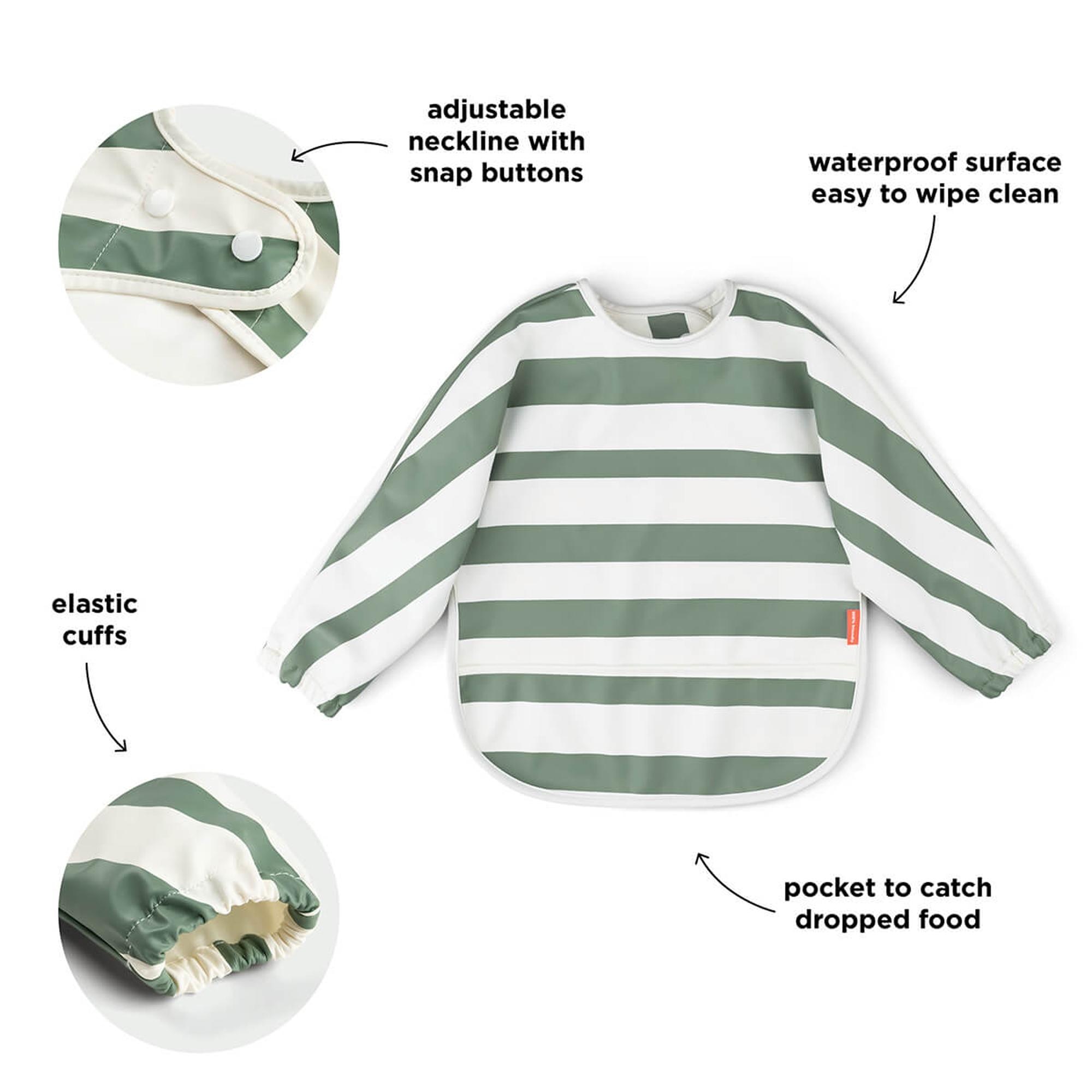 Babero impermeable Done by Deer con bolsillo recoge migas y mangas - Verde Agua Verde Agua-4