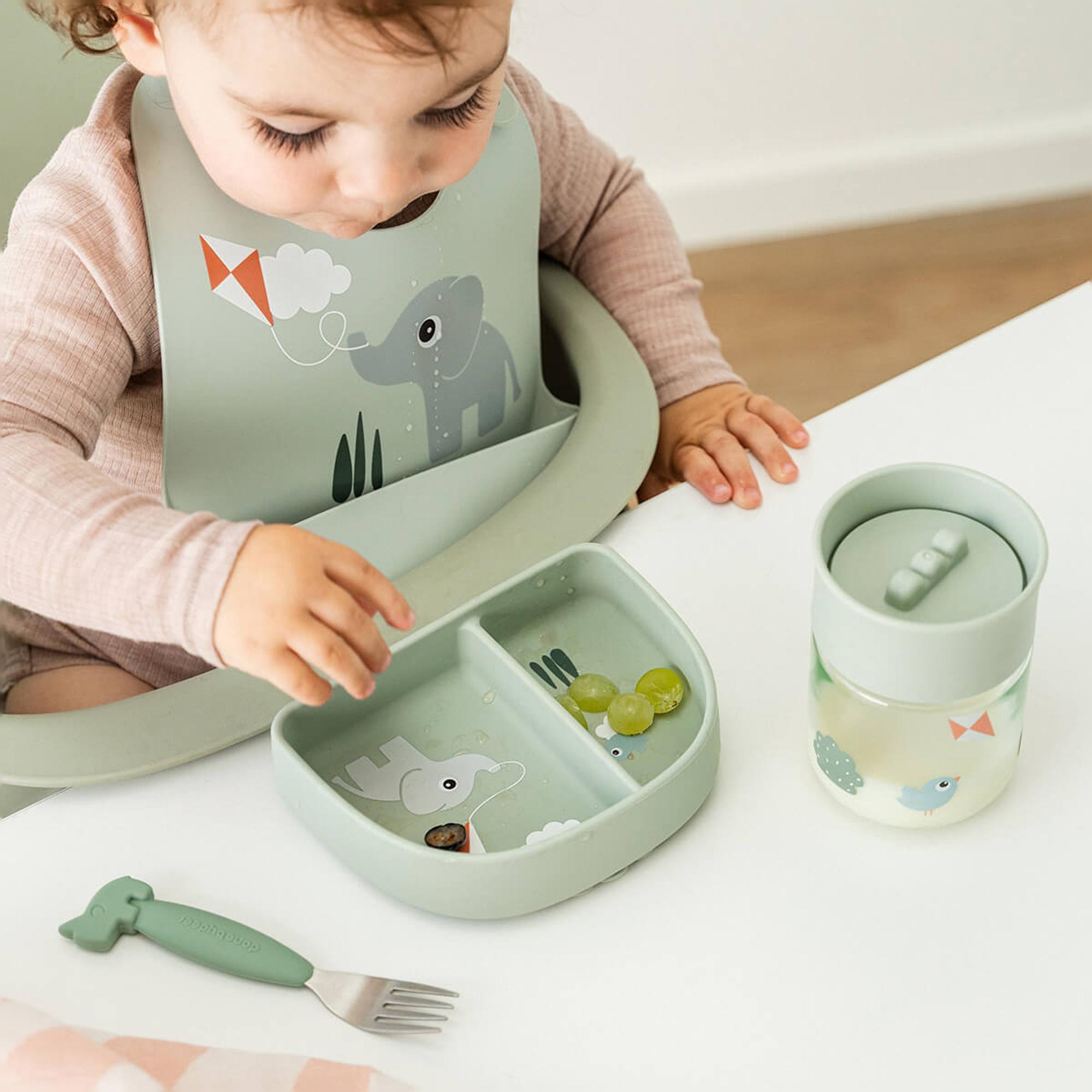 Babete de Silicone com Bolsa para Migalhas Verde Água-4