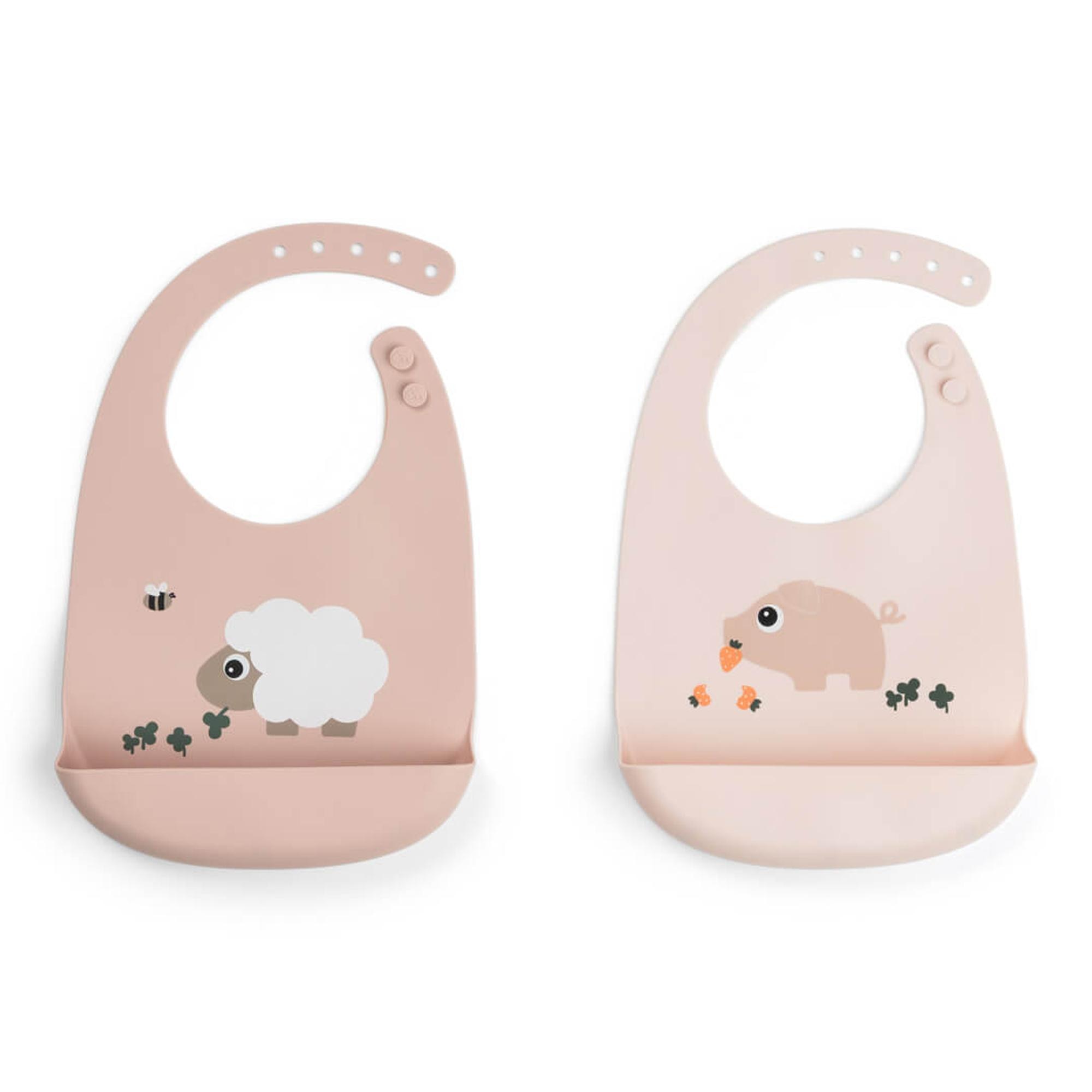 Baberos Done by Deer silicona ajustables pack 2ud Tiny Farm - Rosa claro Rosa claro-1