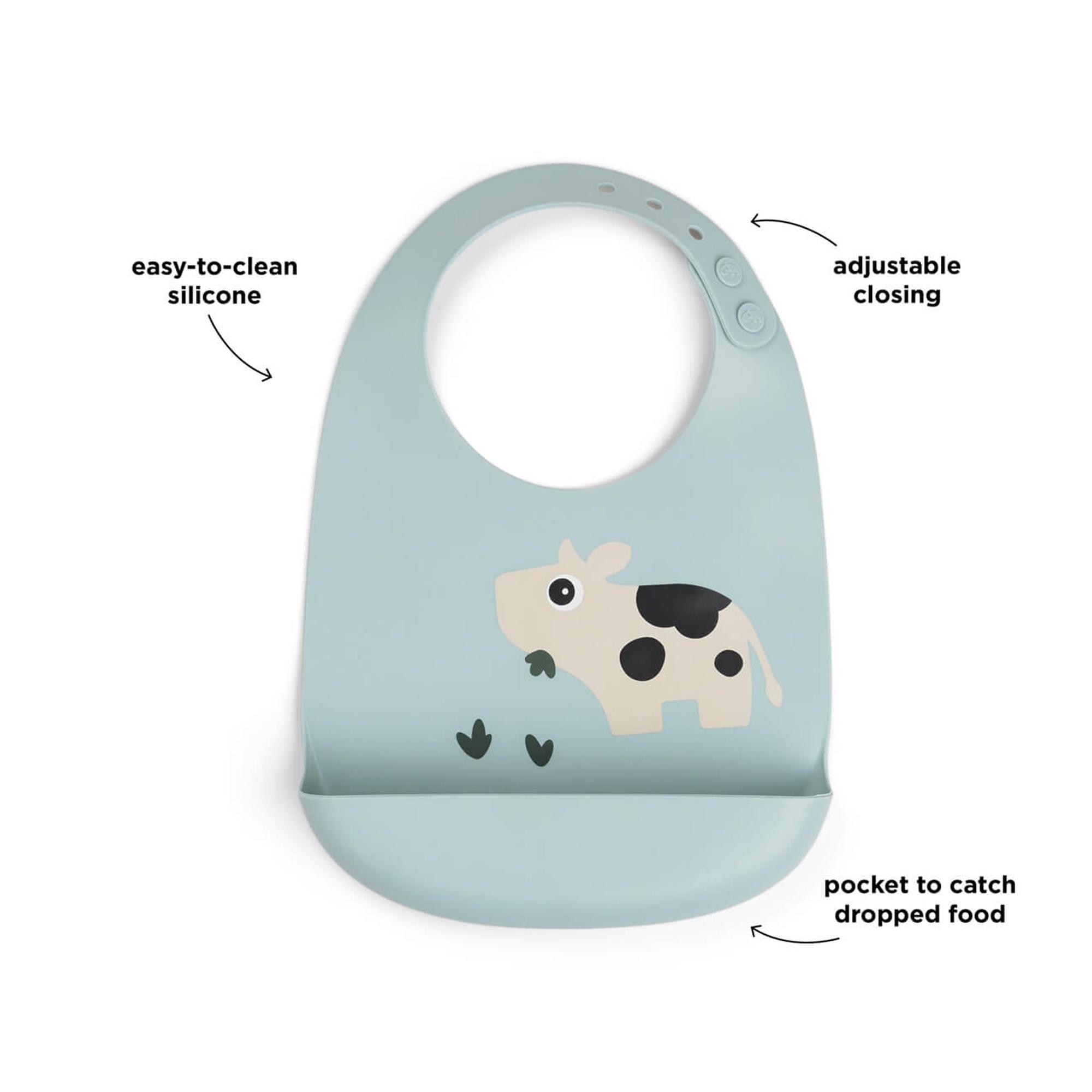 Babetes de Silicone Ajustáveis Pack de 2 Unid. Tiny Farm Azul-claro-5