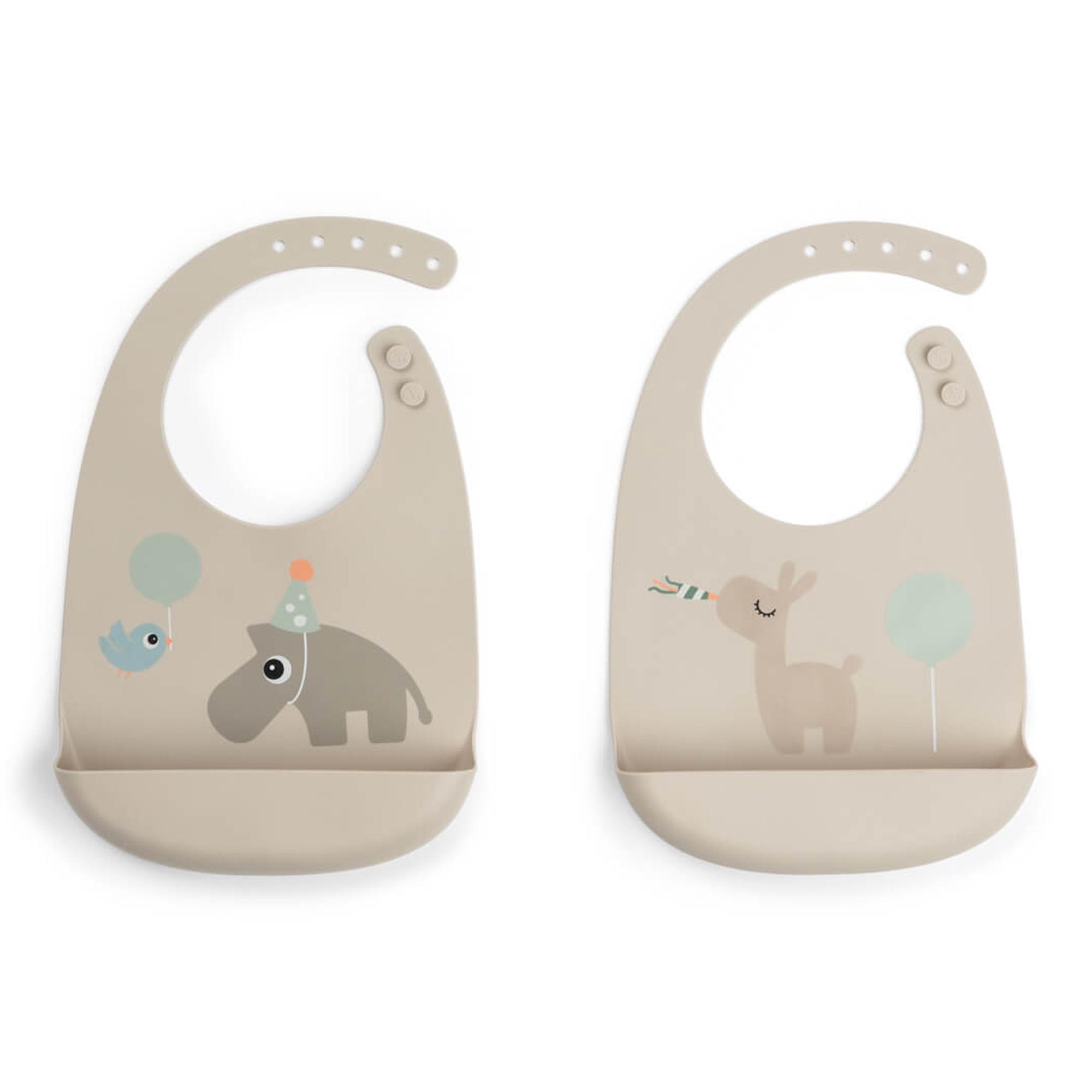 Imagen 0 de Baberos Done by Deer silicona ajustables pack 2ud Celebration Beige Sierra