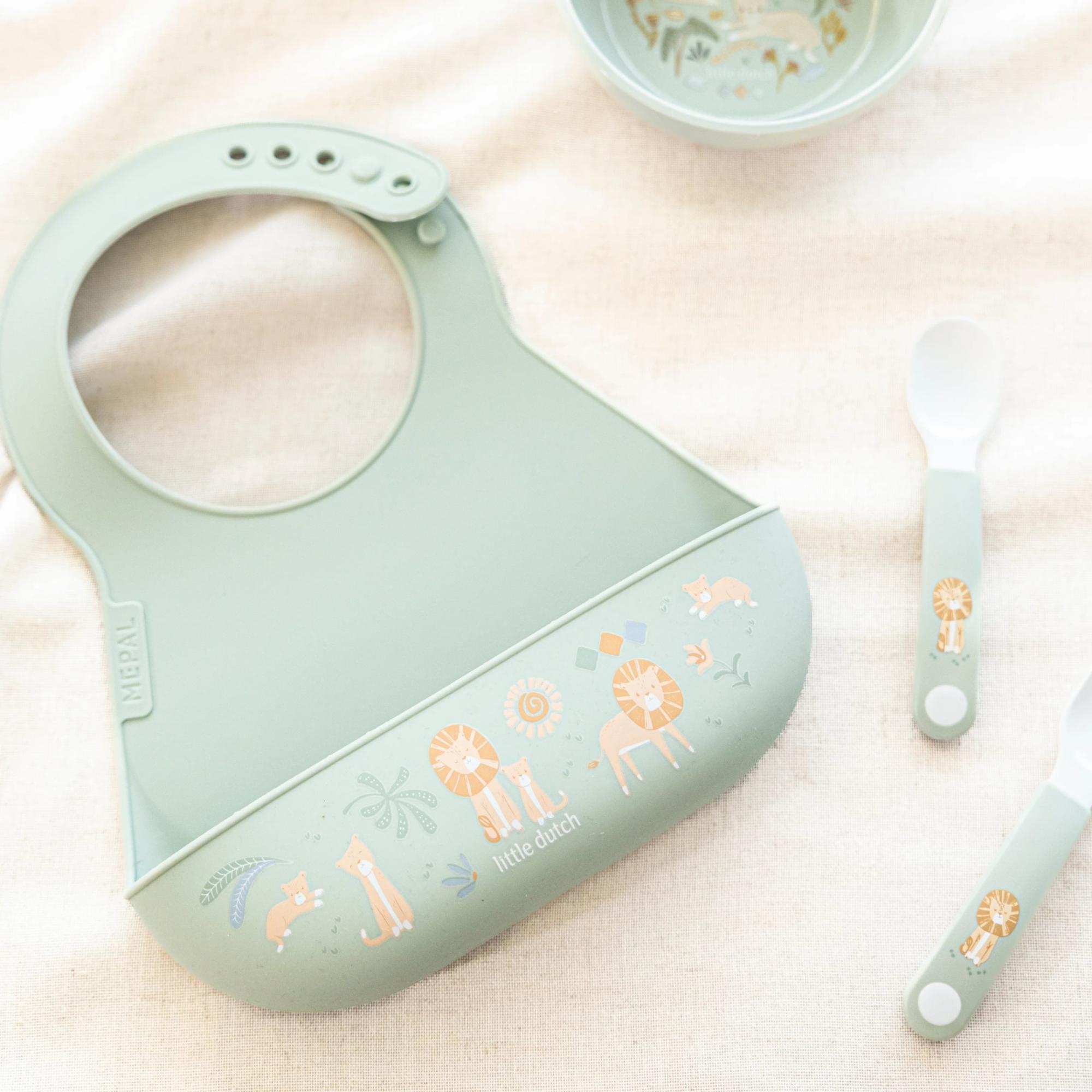 Imagen 2 de Babero silicona Little Dutch Mio colección Safari Friends - Verde anticuario Verde anticuario