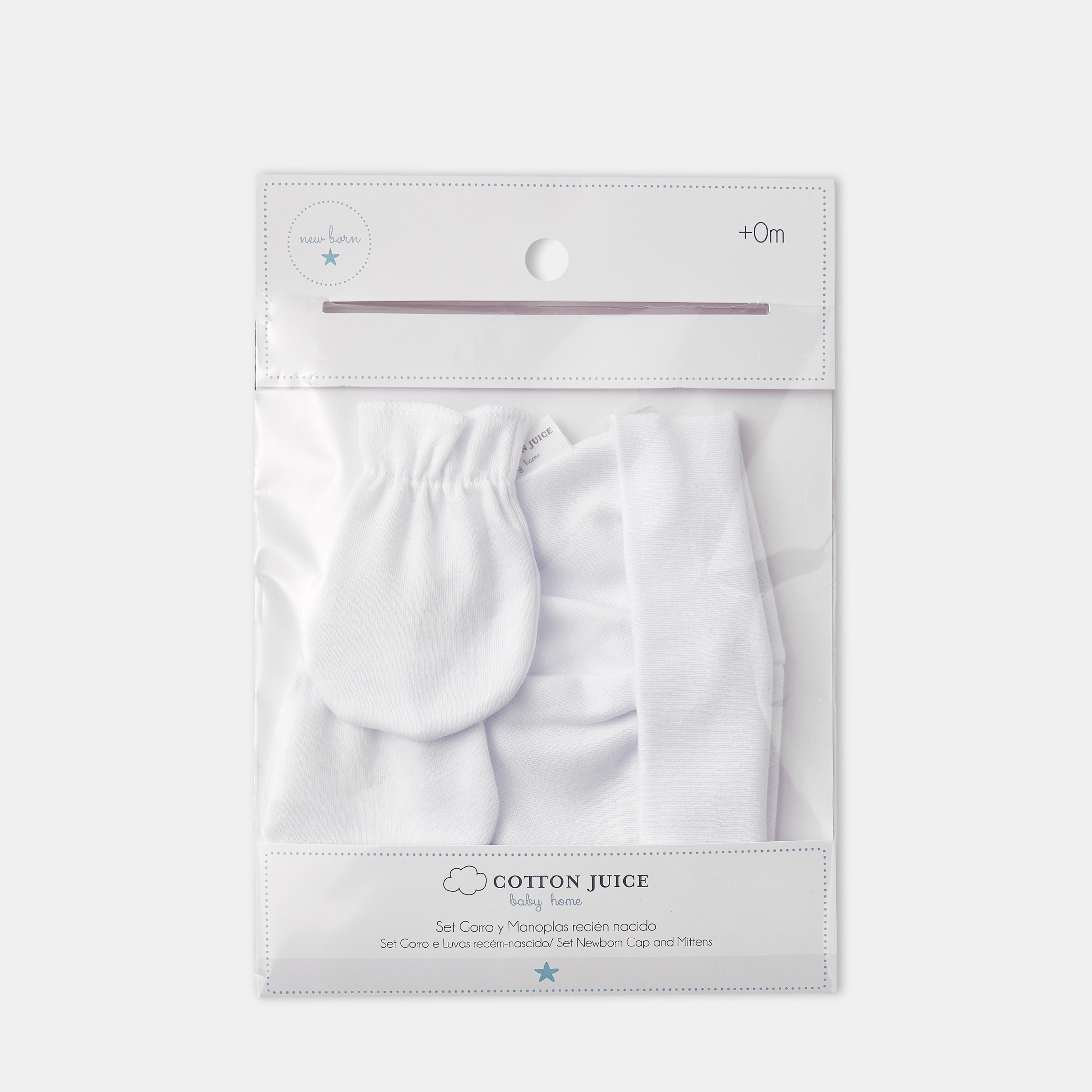 Conjunto gorro y manoplas recién nacido Cotton Juice Baby Home - Blanco Blanco-2