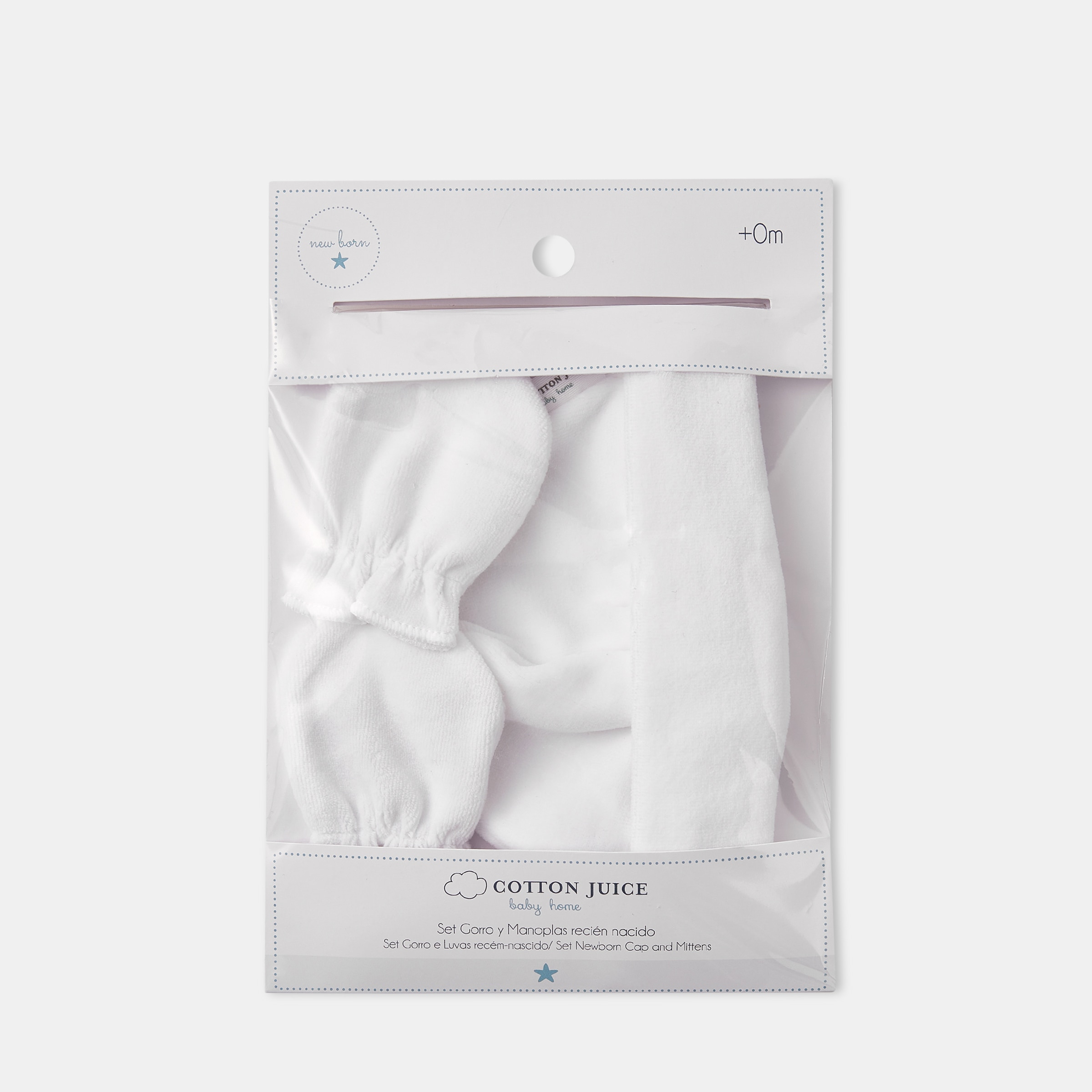 Conjunto de Gorro e Luvas de Recém-Nascido em Velour Branco-2