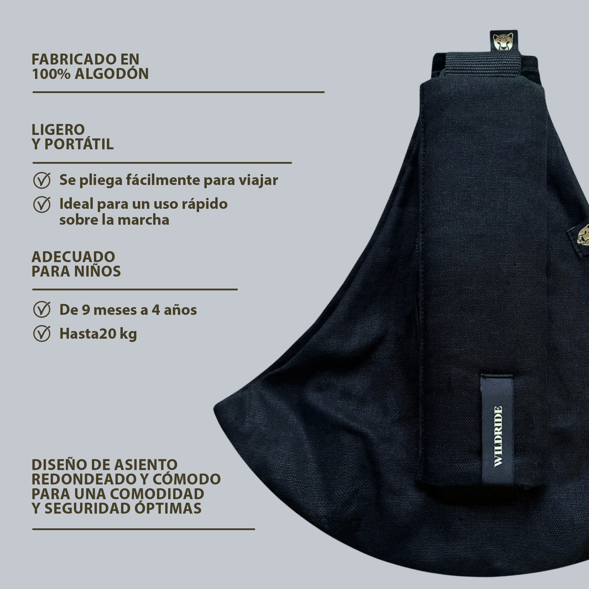 Imagen 6 de Portabebé bandolera Wildride lino colección Linen - Negro Negro