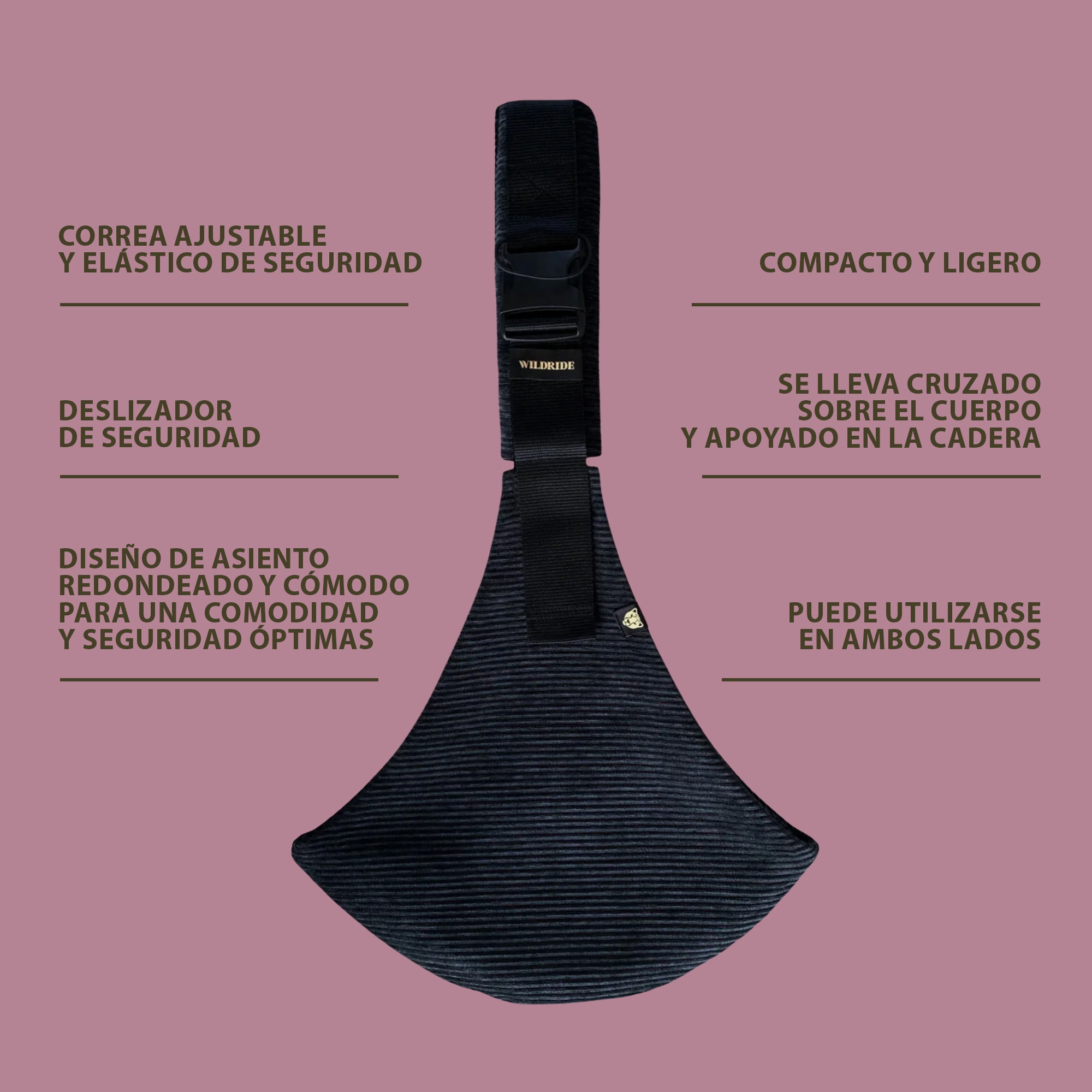 Imagen 5 de Portabebé bandolera Wildride pana colección Premium - Negro Negro