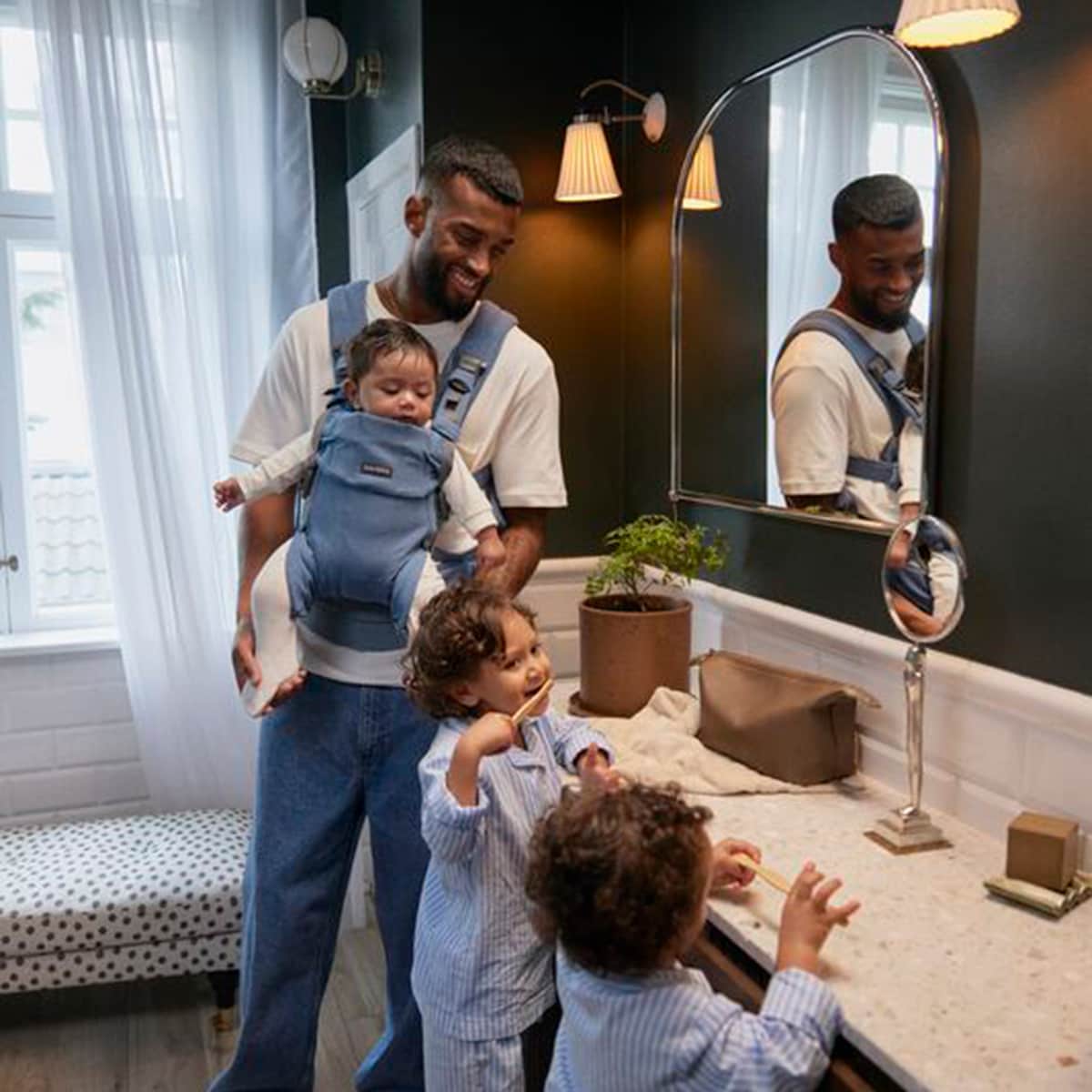 Mochila Porta-bebés Harmony Tecido Woven Melange 3 Posições Azul-claro-4