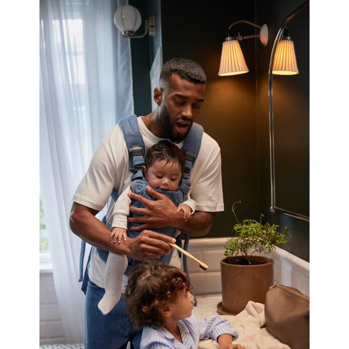 Mochila Porta-bebés Harmony Tecido Woven Melange 3 Posições Azul-claro-5