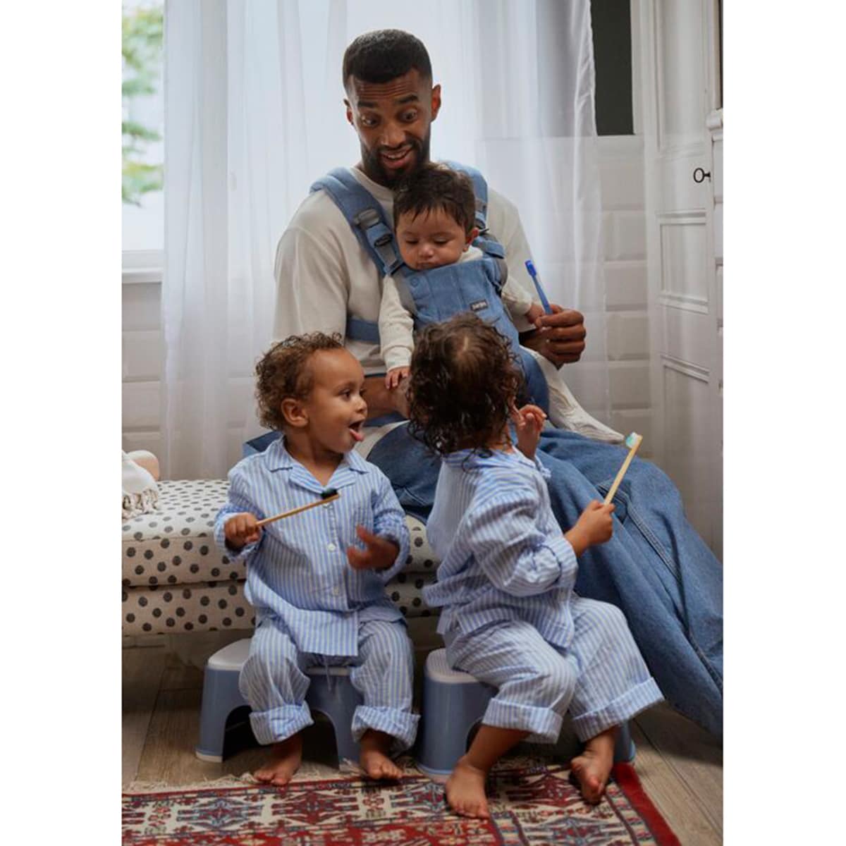 Mochila Porta-bebés Harmony Tecido Woven Melange 3 Posições Azul-claro-7