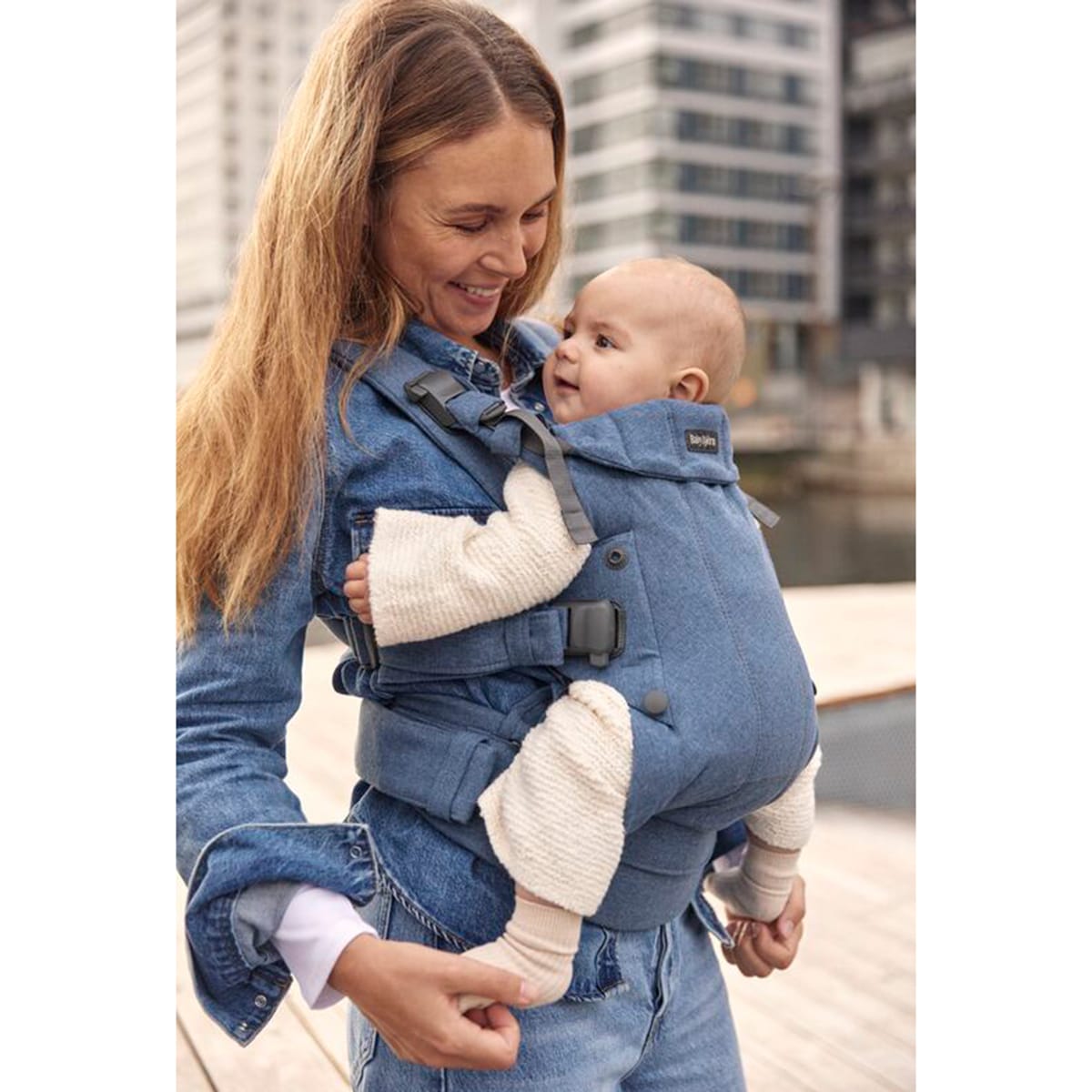 Mochila Porta-bebés Harmony Tecido Woven Melange 3 Posições Azul-claro-9