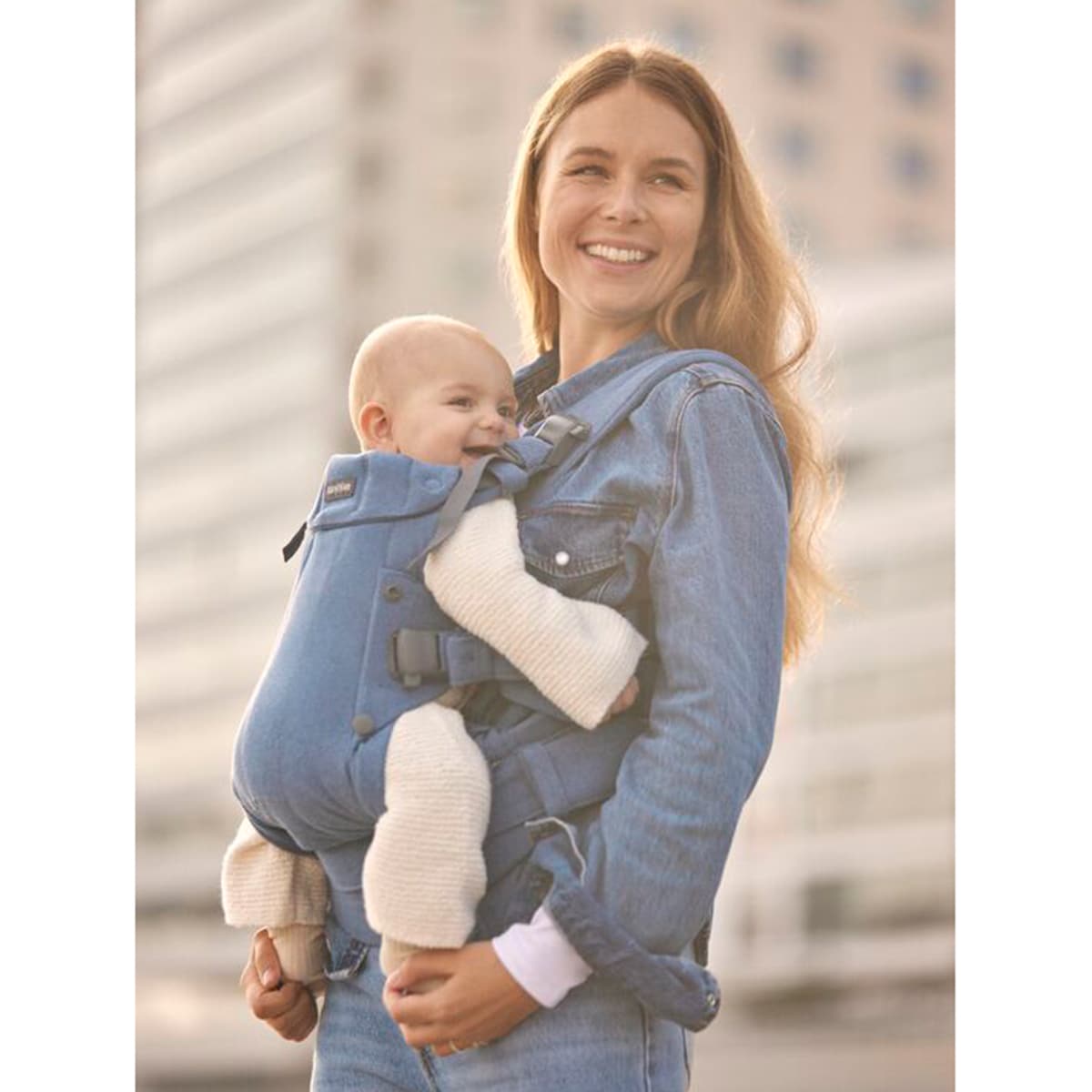 Mochila Porta-bebés Harmony Tecido Woven Melange 3 Posições Azul-claro-10