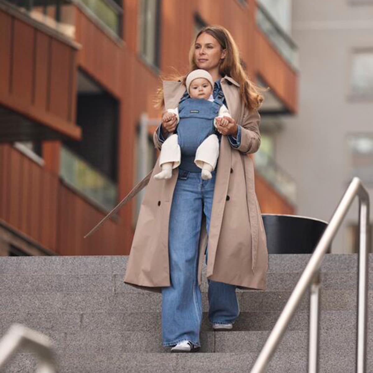 Mochila Porta-bebés Harmony Tecido Woven Melange 3 Posições Azul-claro-16