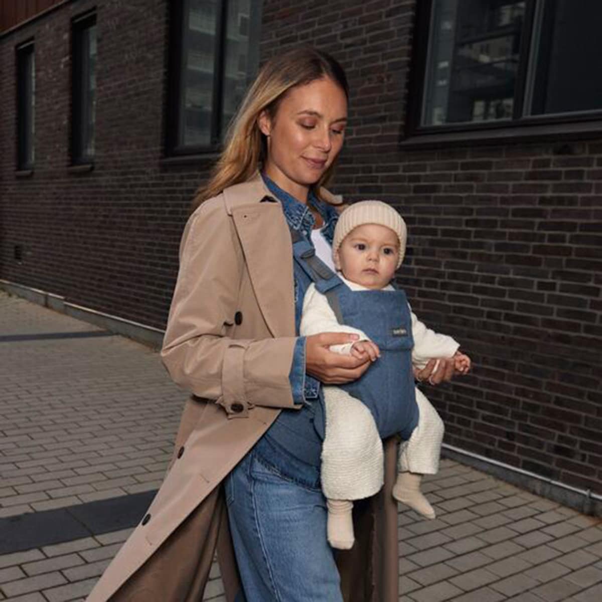 Mochila Porta-bebés Harmony Tecido Woven Melange 3 Posições Azul-claro-17