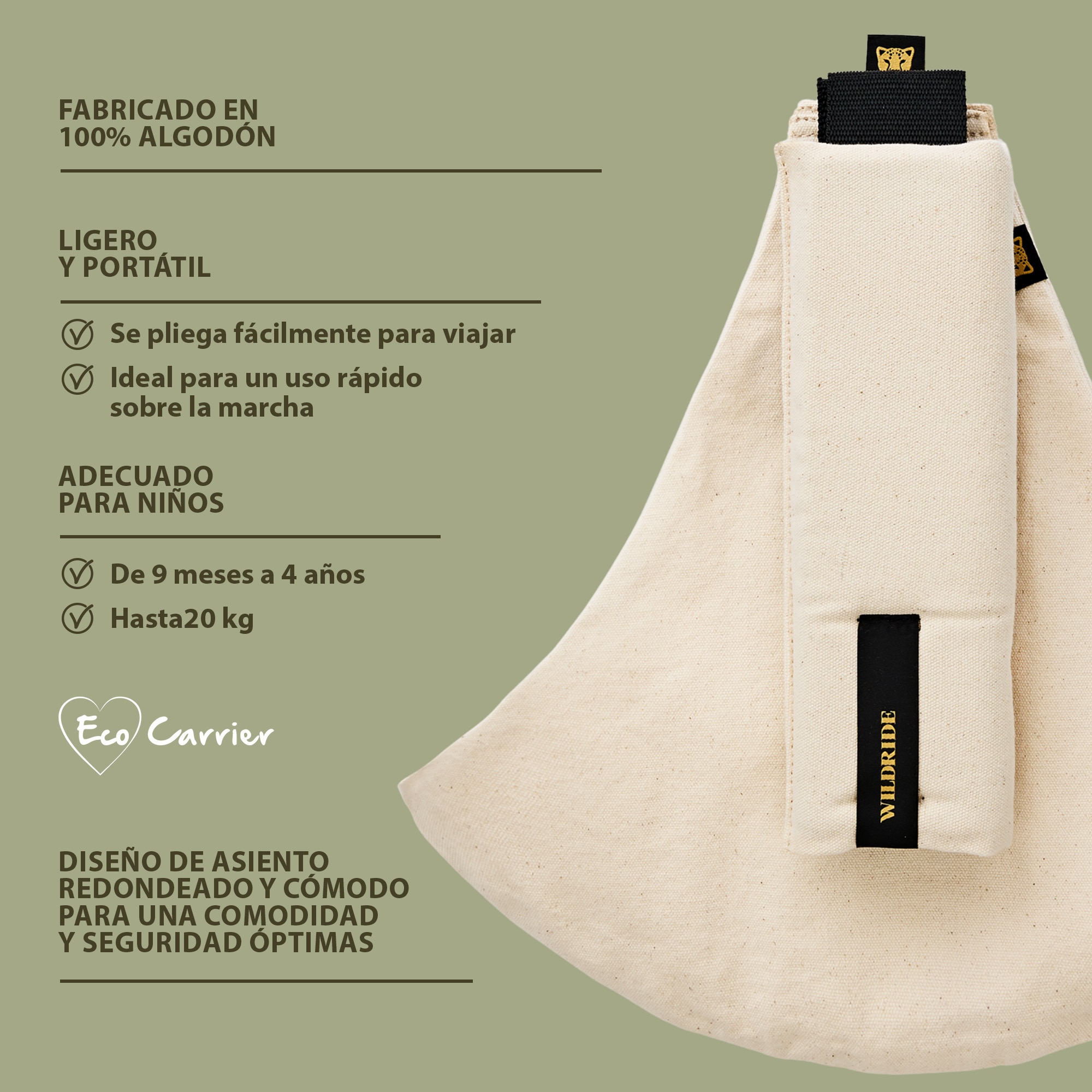 Portabebé bandolera Wildride Colección ECO con bordado - Blanco hielo Blanco hielo-8