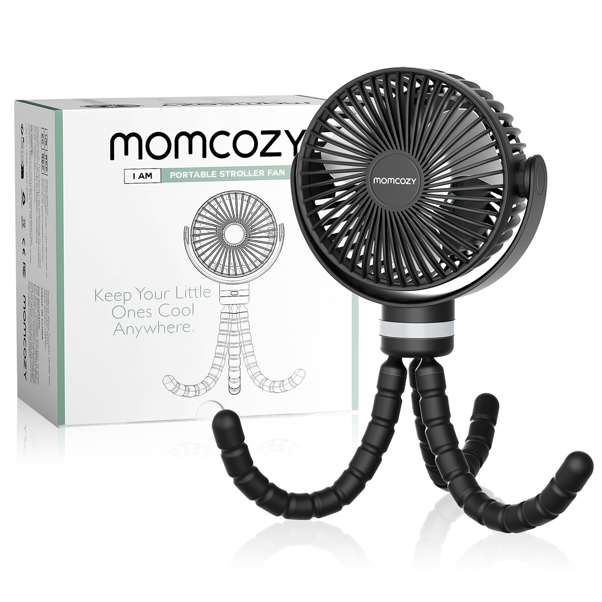 Ventoinha portátil Momcozy para carrinho de bebé ou carrinho de passeio Preto-3