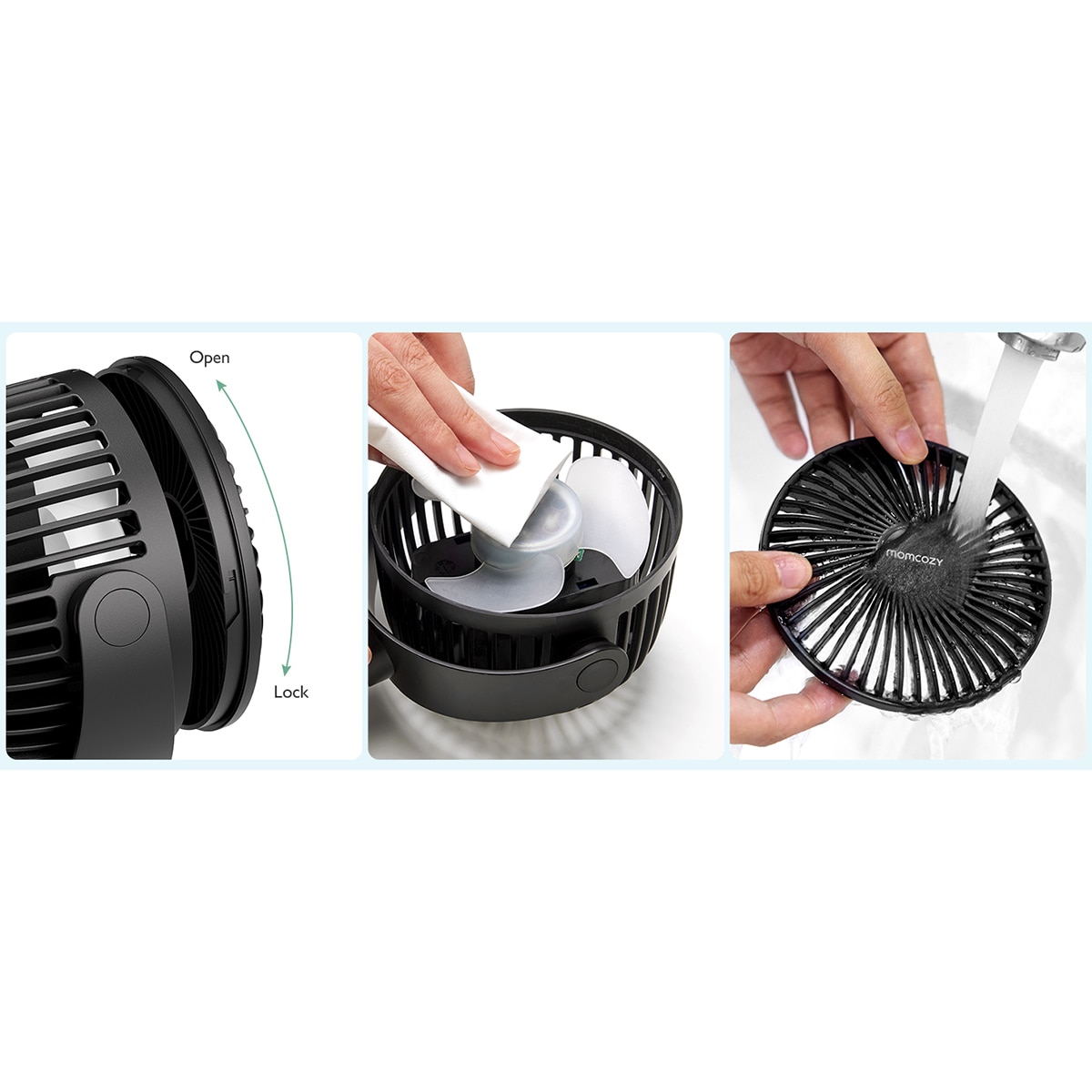 Ventoinha portátil Momcozy para carrinho de bebé ou carrinho de passeio Preto-5