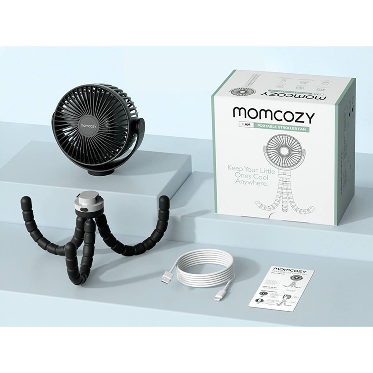 Ventoinha portátil Momcozy para carrinho de bebé ou carrinho de passeio Preto-6