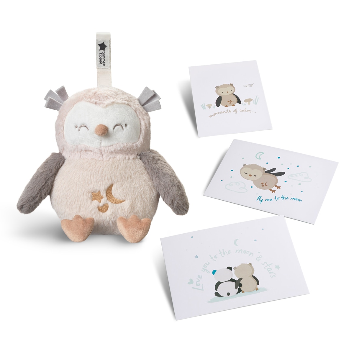 Peluche quitamiedos duermebebés deluxe con Luz nocturna, sonidos y sensor de llanto, Tommee tippee ollie el búho Beige Beige-2