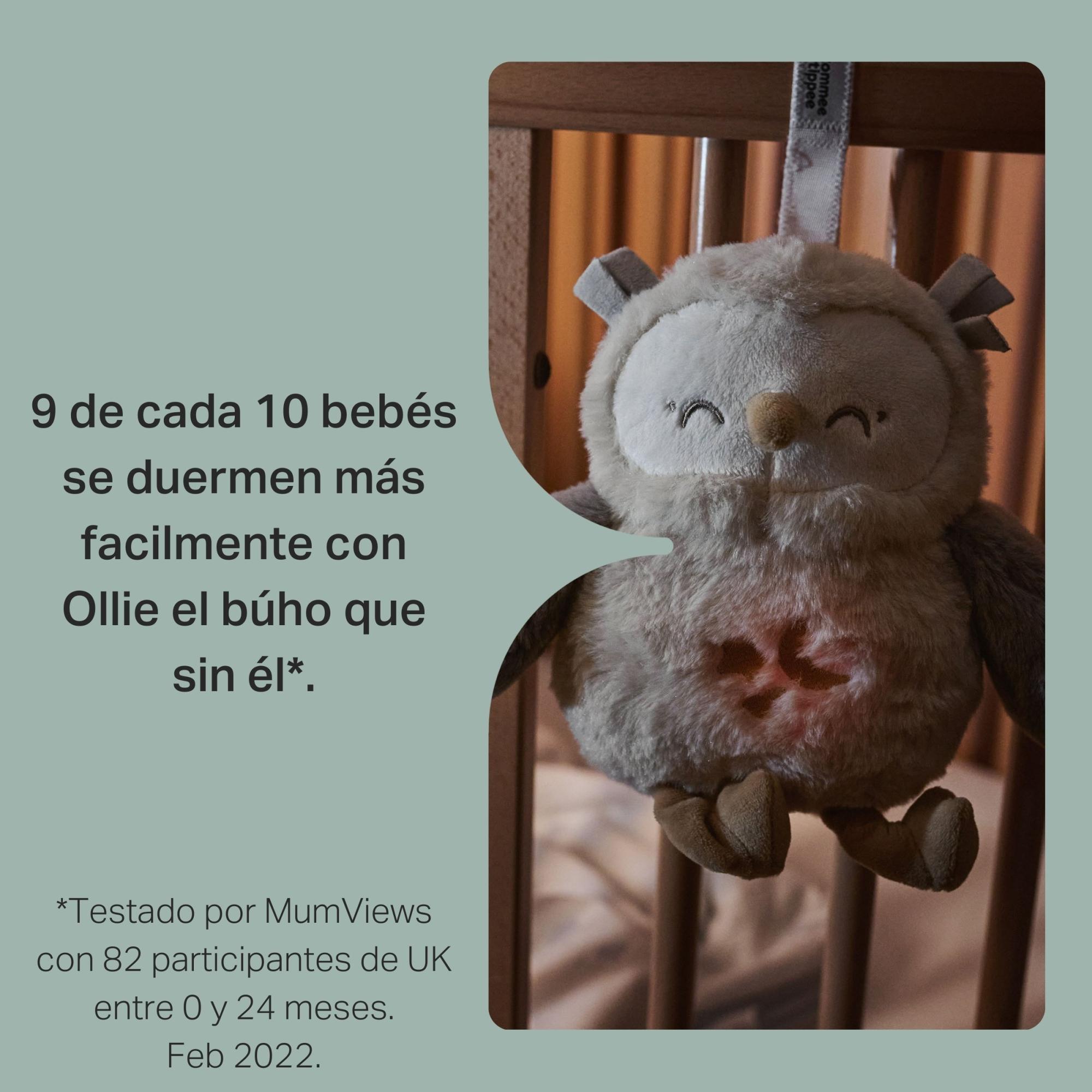 Peluche quitamiedos duermebebés deluxe con Luz nocturna, sonidos y sensor de llanto, Tommee tippee ollie el búho Beige Beige-4