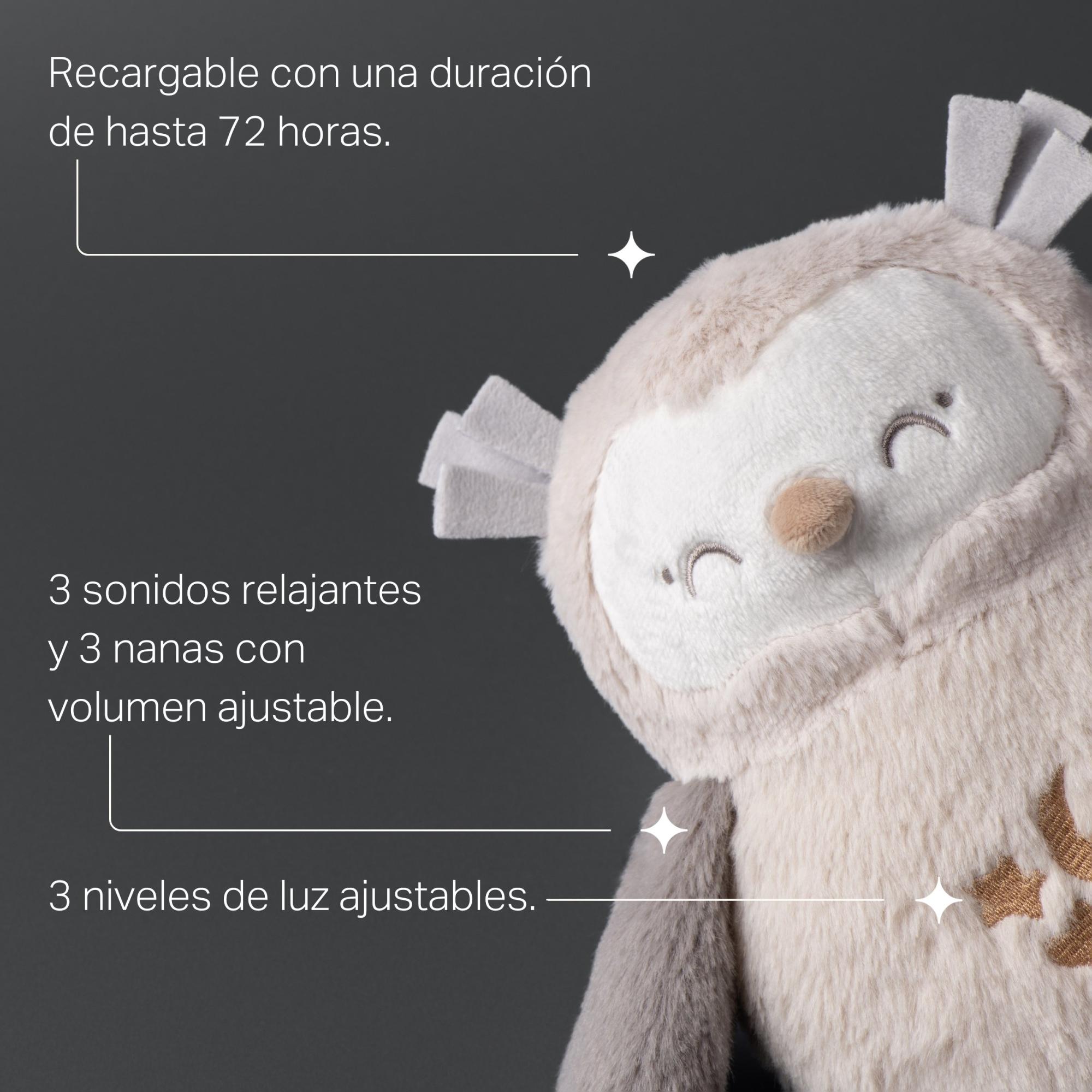 Peluche quitamiedos duermebebés deluxe con Luz nocturna, sonidos y sensor de llanto, Tommee tippee ollie el búho Beige Beige-6