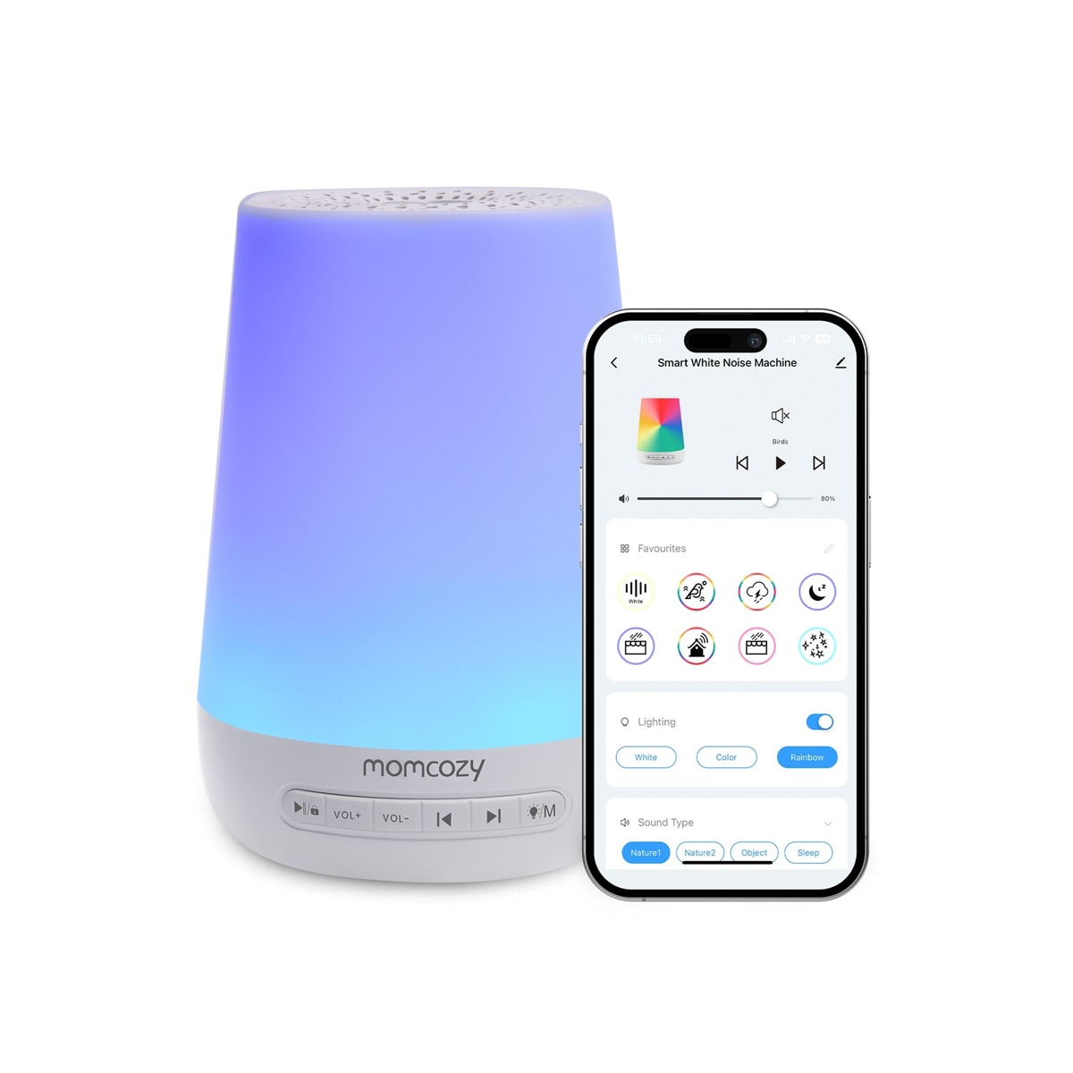 Imagem 0 de Luz de presença Momcozy com ruído, branco e controlo por app 