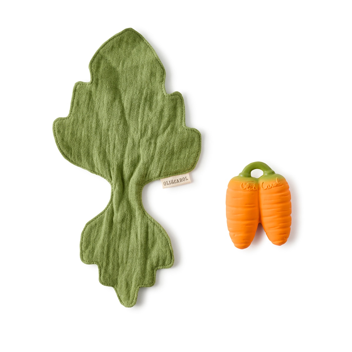 Mini doudou Oli&Carol com mordedor de borracha natural em forma de cenoura Multicolor-4