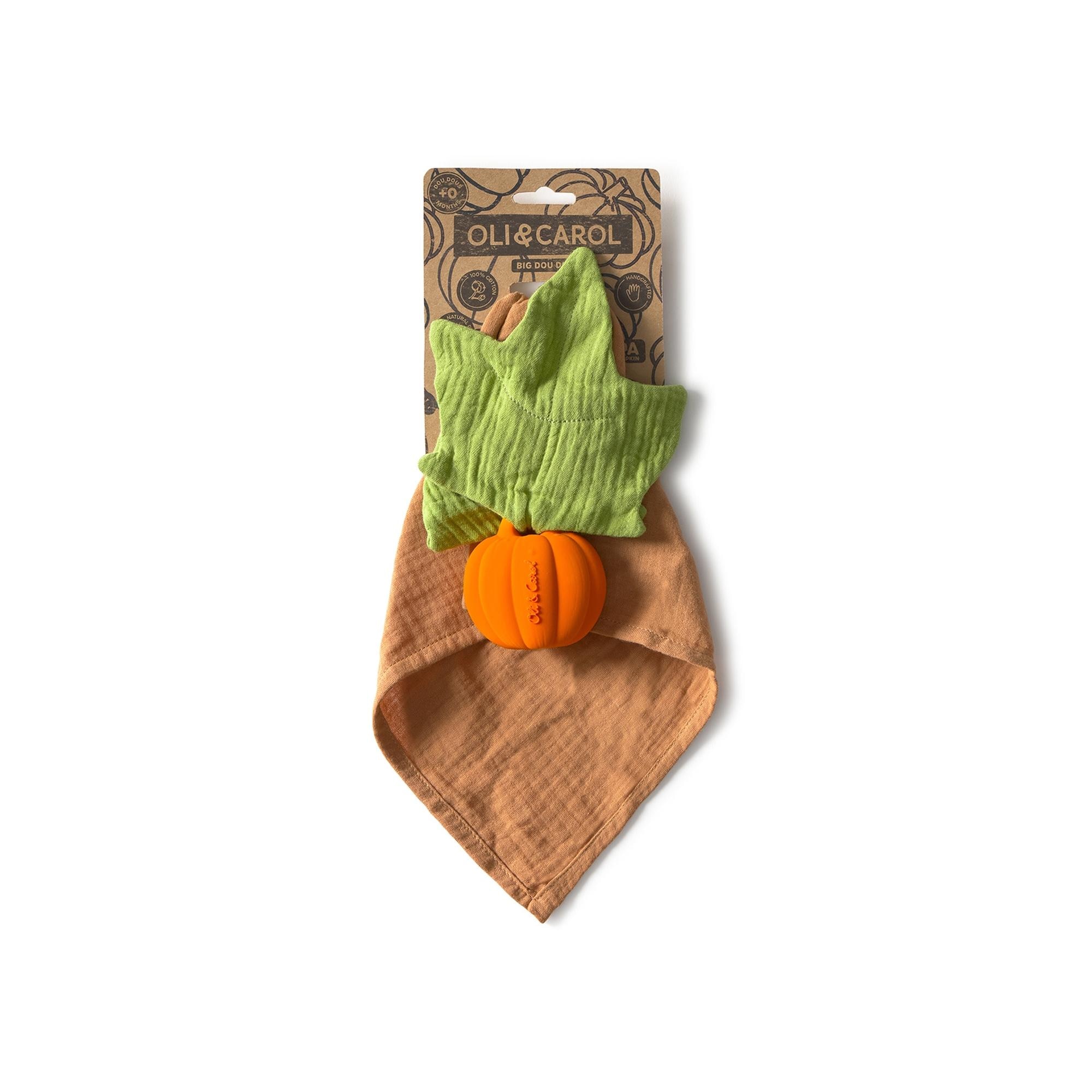 Doudou Maxi de Borracha Natural e Algodão Orgânico - Abóbora Multicolor-3