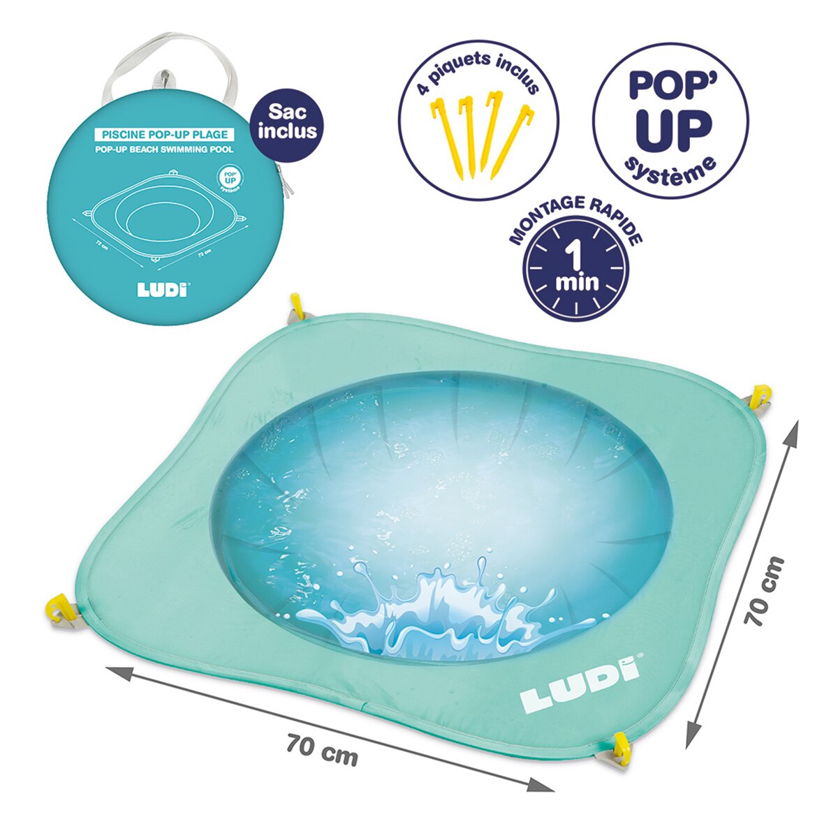 Piscina Dobrável de Praia Pop-up Turquesa-2