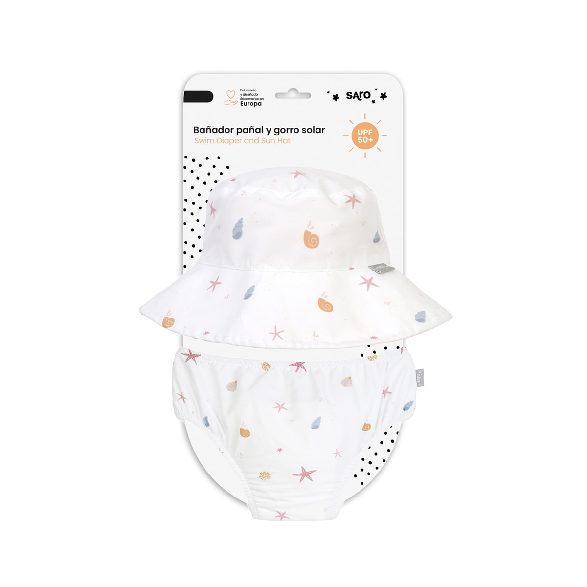 Saro - Set bañador pañal + gorro upf 50 Saro colección Sea Wonder.