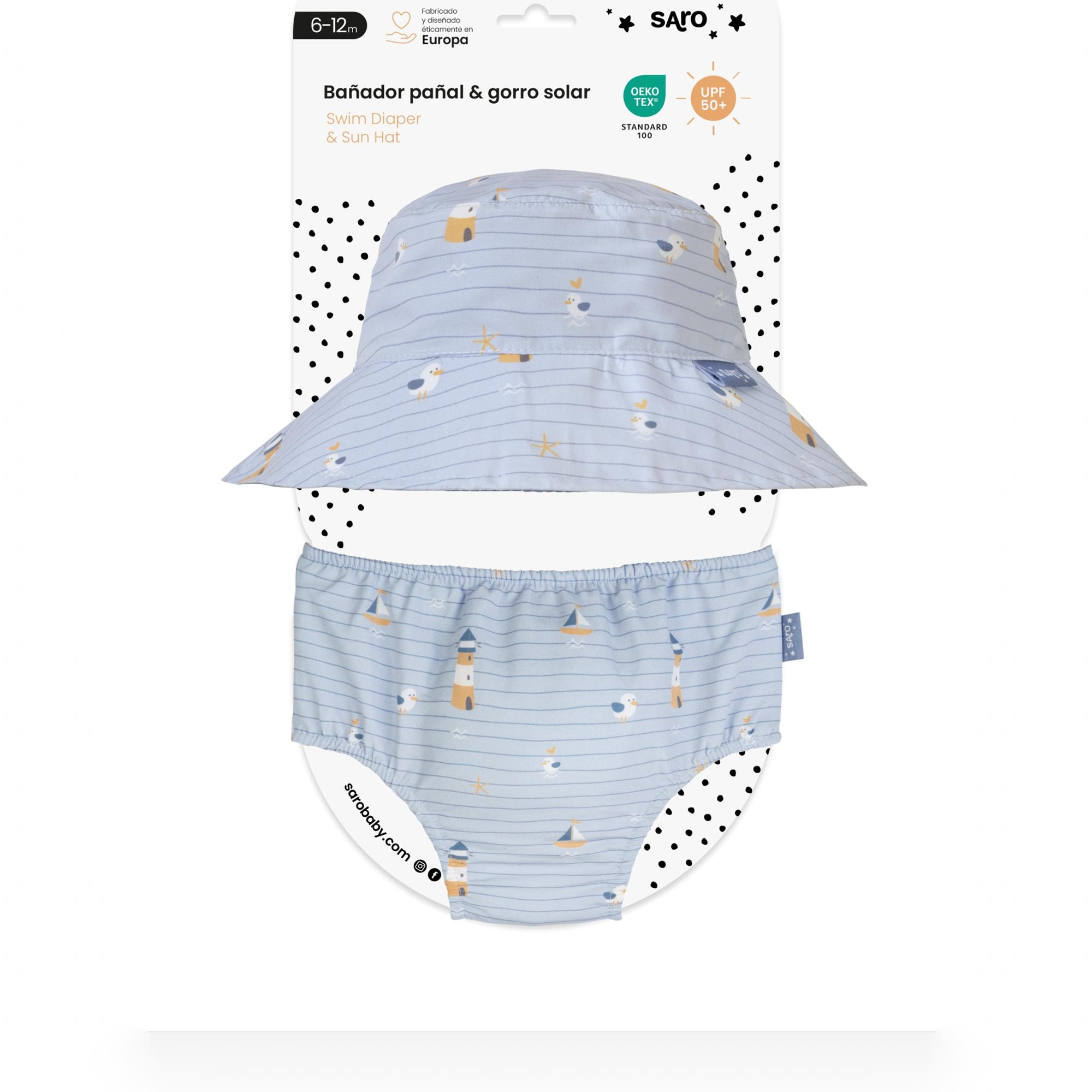 Imagen 0 de Set bañador pañal + gorro upf 50 Saro 12-18 meses colección Havy Hugs Azul Cielo