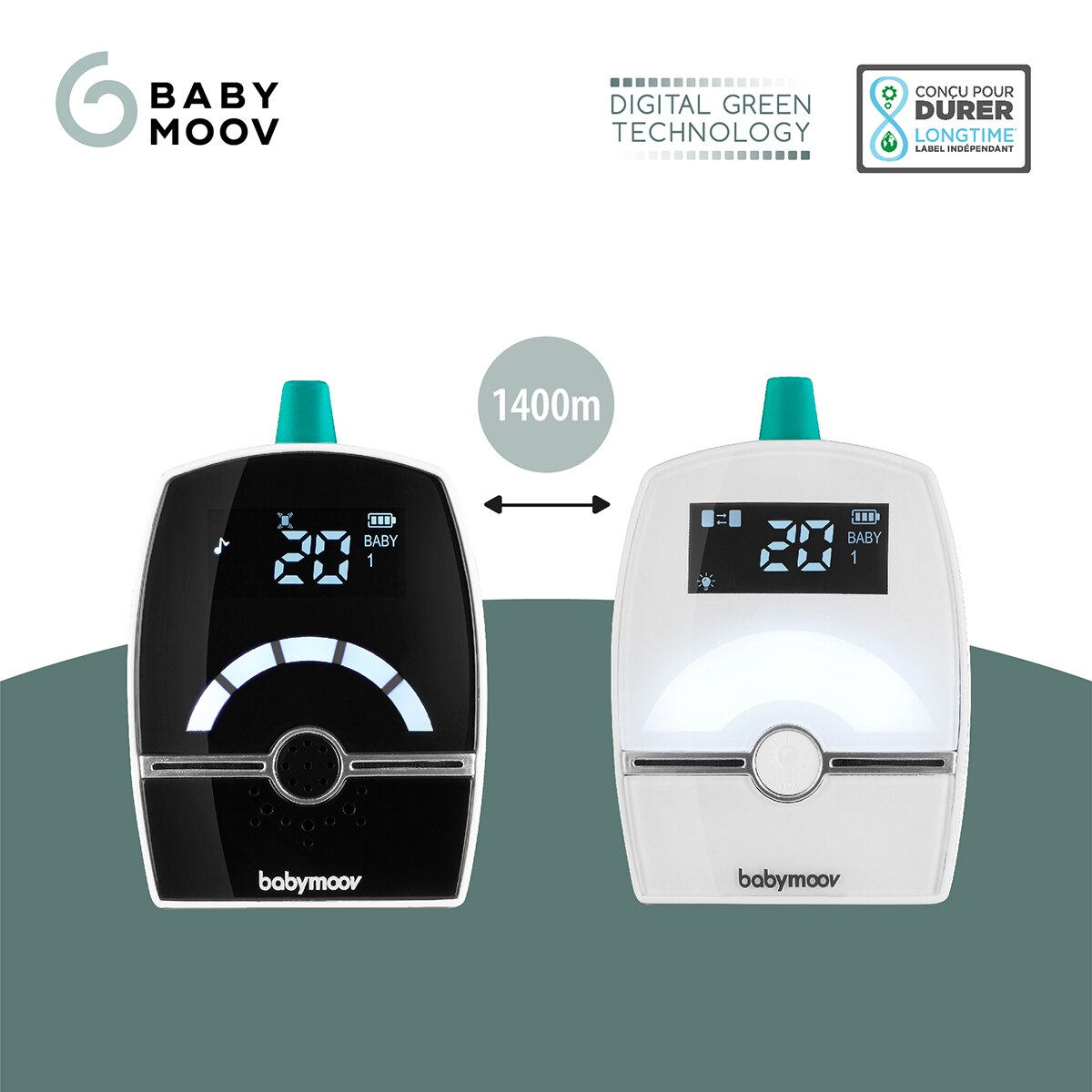 Babymoov Vigilabebés de audio Premium Care - alcance 1.400 metros - Blanco / Negro Blanco / Negro-3