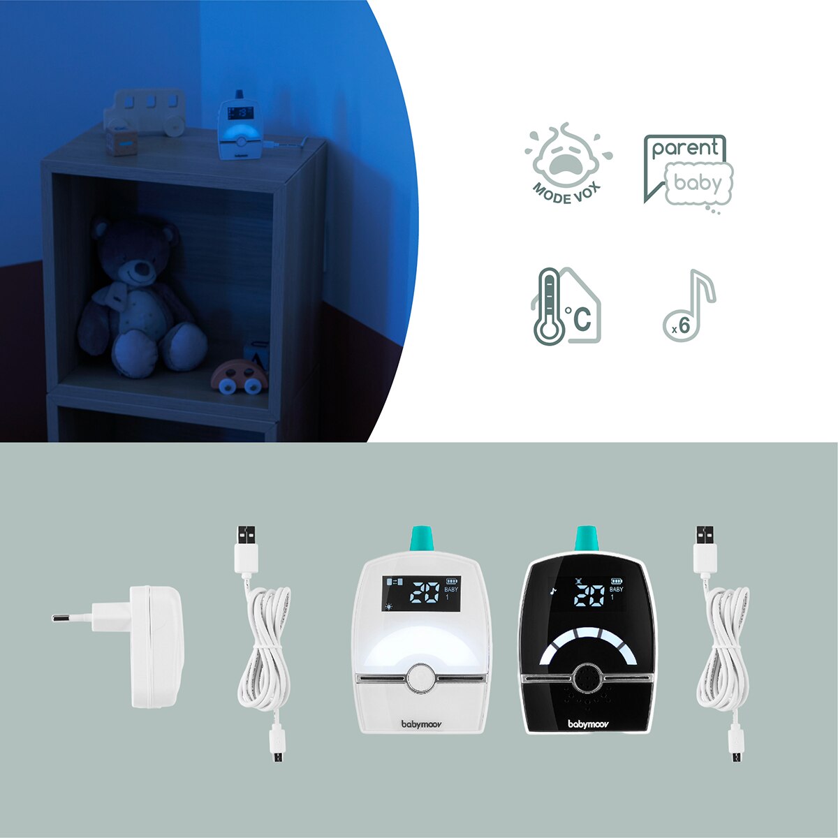 Babymoov Vigilabebés de audio Premium Care - alcance 1.400 metros - Blanco / Negro Blanco / Negro-4