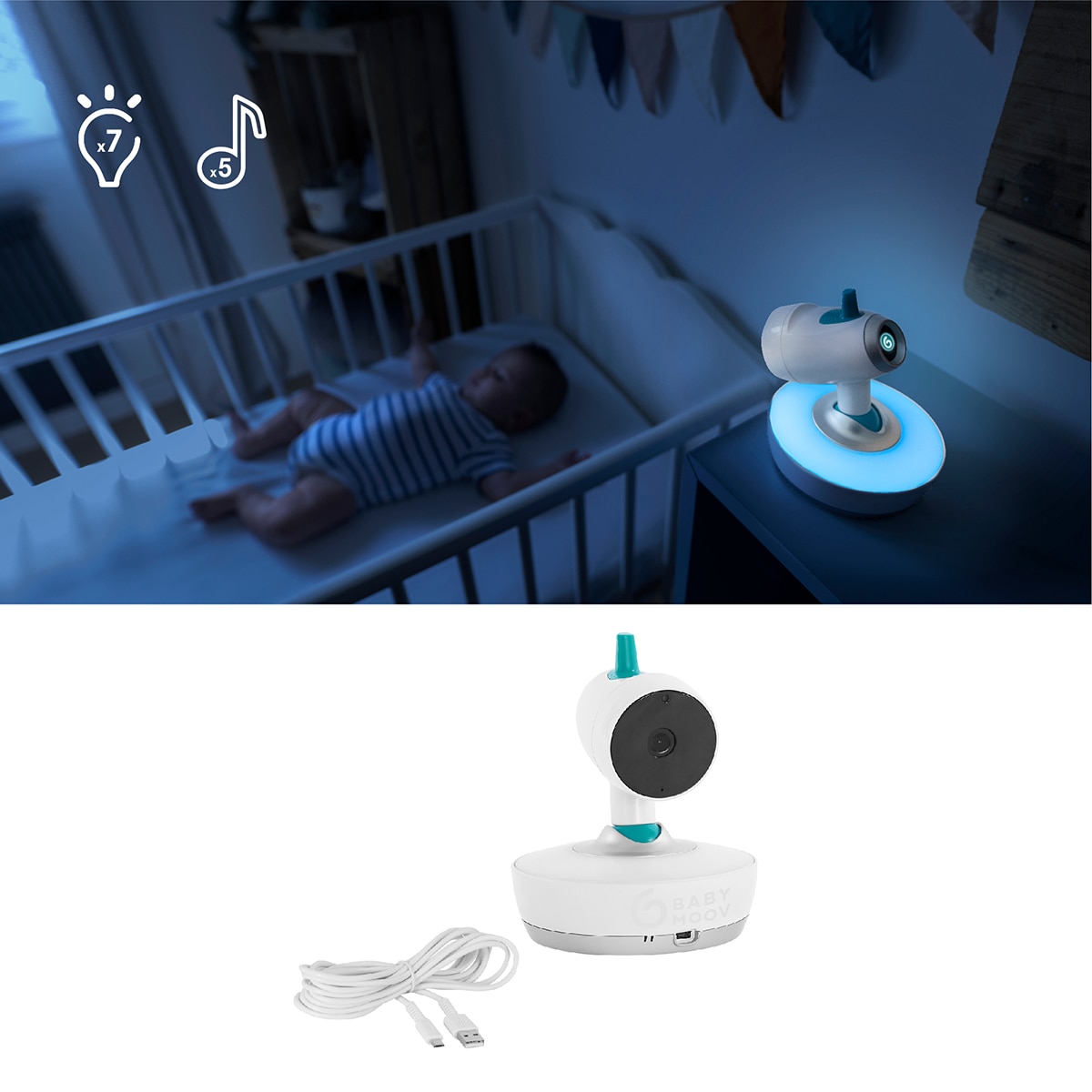 Babymoov Cámara motorizada adicional para Vigilabebés de vídeo Yoo- Moov Blanco Blanco-6