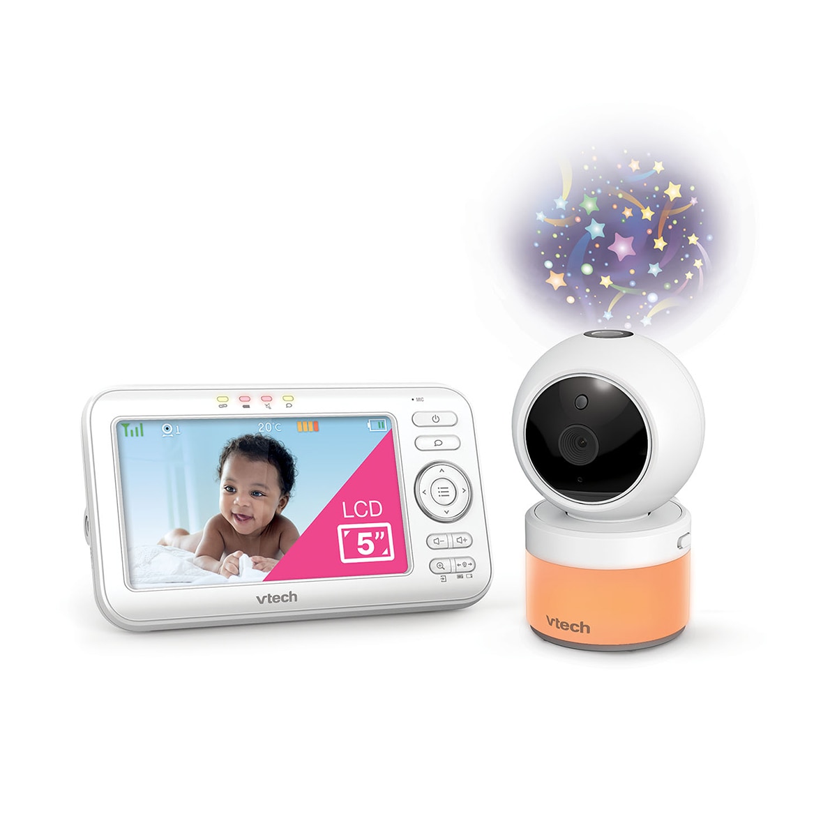 Monitor de Bebés com Ecrã de 5 Polegadas, Câmara de Deteção de Movimento e Projeção de Luz Branco-2